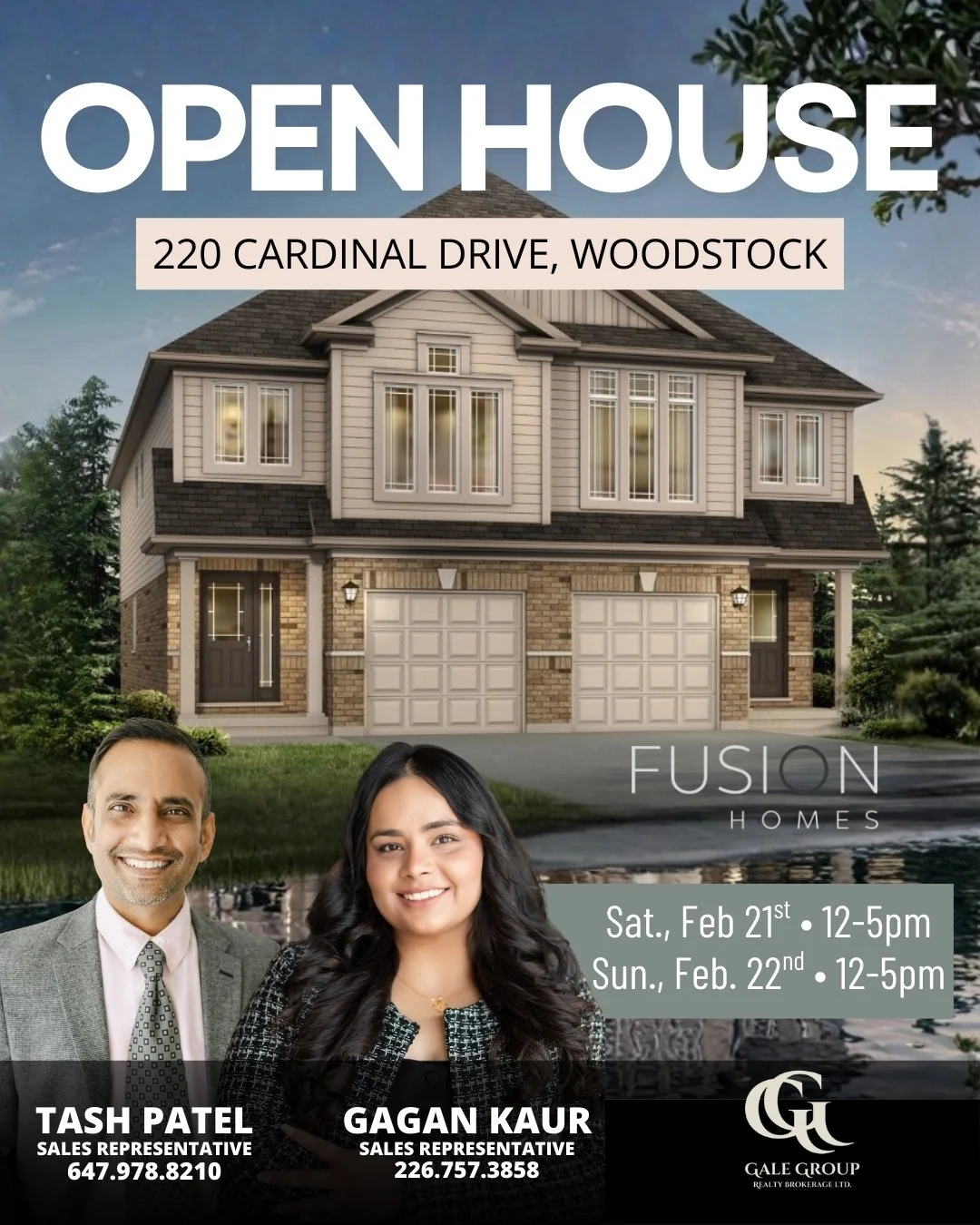 OPEN HOUSE &ndash; MARKETING CENTRE
Saturday, February 21 | 12&ndash;5 PM
Sunday, February 22 | 12&ndash;5 PM

📍 Tidra by Fusion Homes
Marketing Office: 220 Cardinal Drive, Woodstock

Welcome to modern luxury at Tidra, Woodstock&rsquo;s most sought-