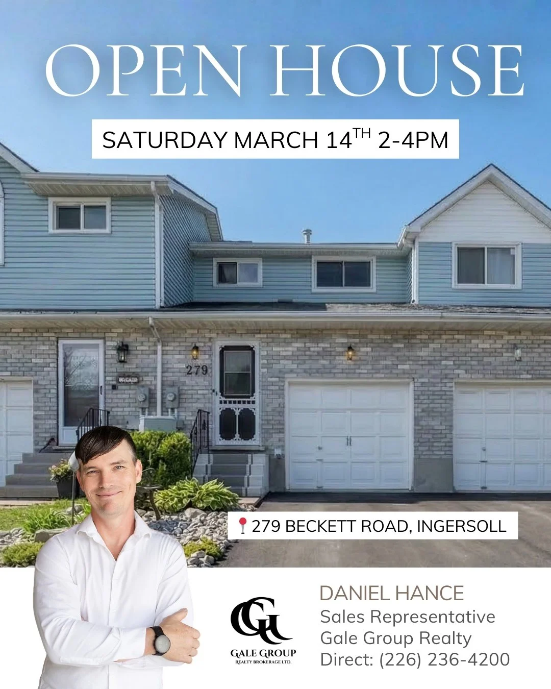 OPEN HOUSE 📍279 BECKETT ROAD, Ingersoll
Saturday, March 14 | 2&ndash;4 PM
$389,900

Welcome home to this move-in ready 3-bedroom, 1.5-bath townhome tucked into a quiet corner of northeast Ingersoll, backing onto peaceful countryside views. With no c