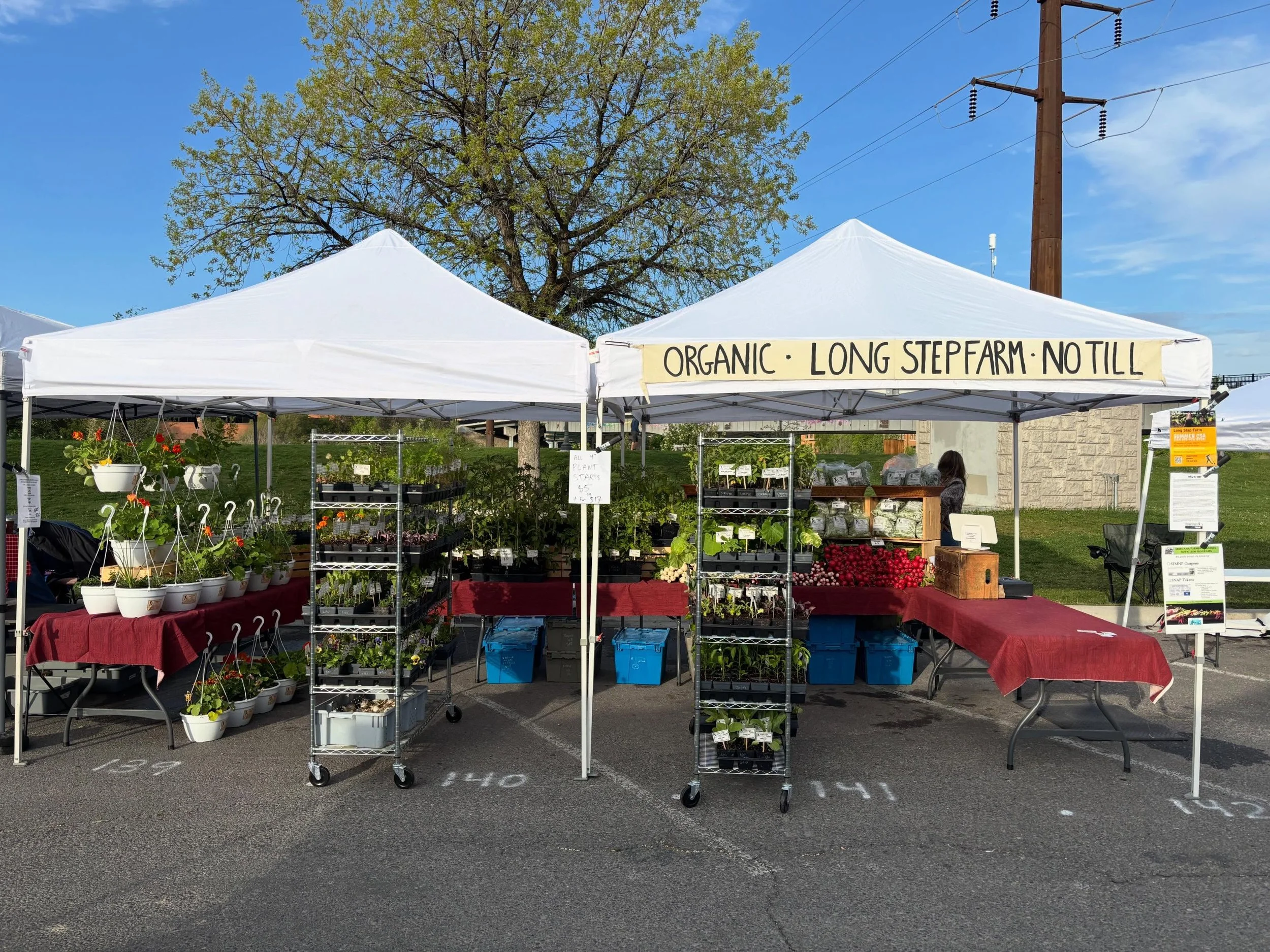 We&rsquo;re all set up @clarkforkrivermarket this morning with tons of plant starts, a sale on our hanging baskets, and lots of veggies! Lots going on this weekend in Missoula, from graduation and Mother&rsquo;s Day events to the @missoulamoonlightma
