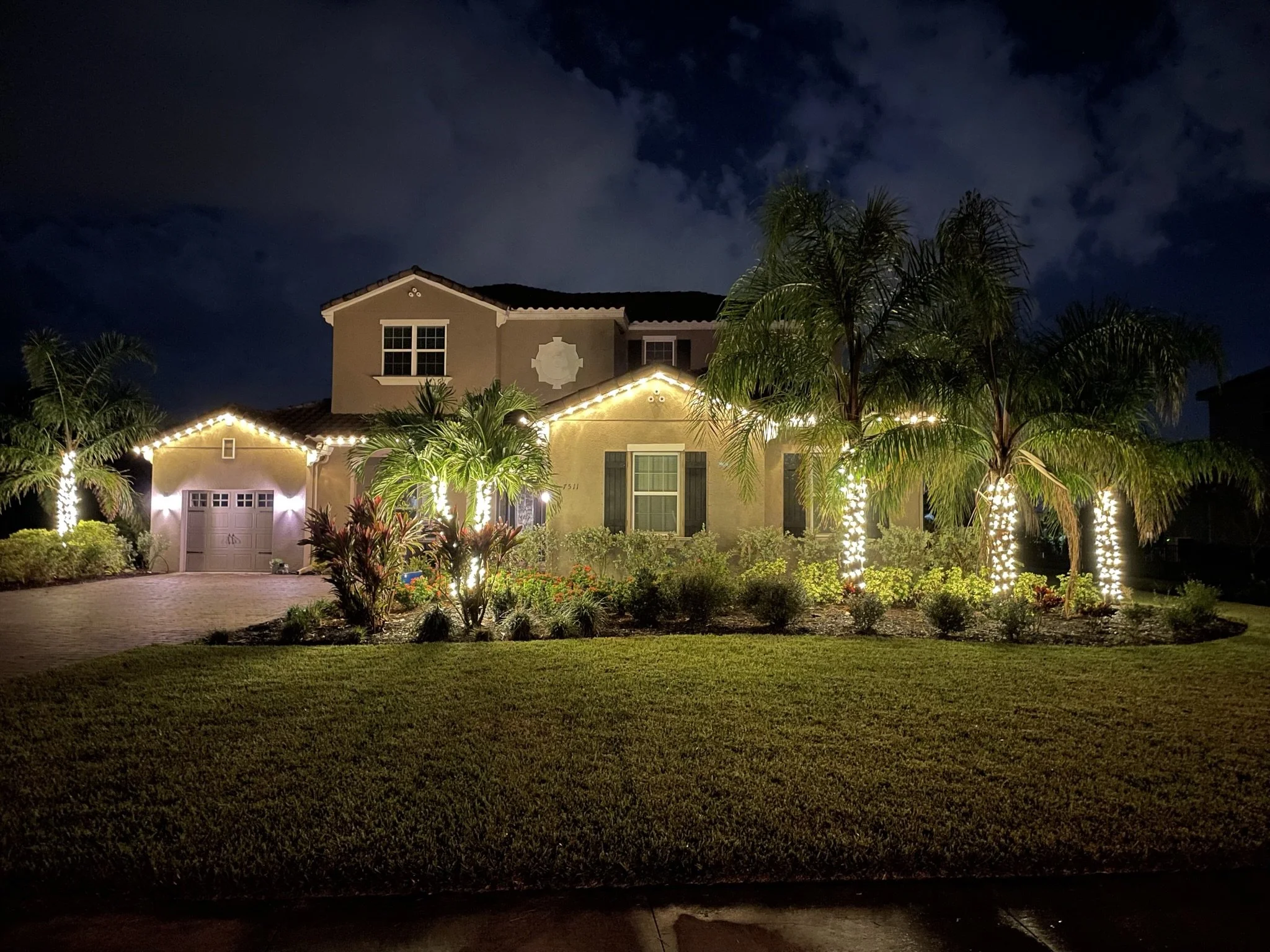Sarasota Holiday Lighting - Roofline lights, Exterior palm tree lighting