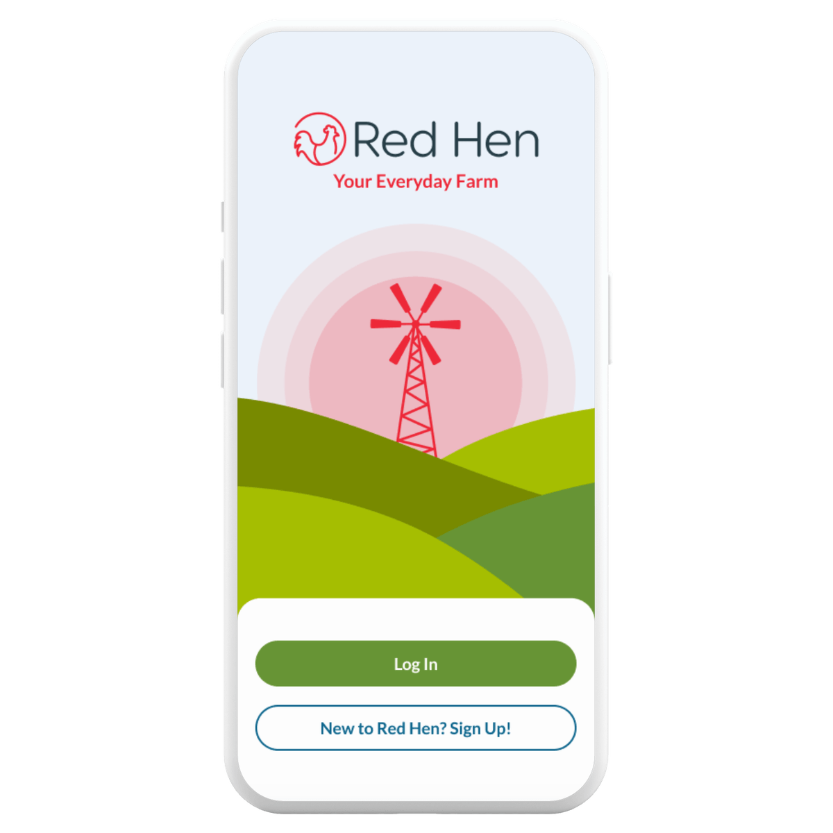 Red Hen app welcome screen: Your Everyday Farm