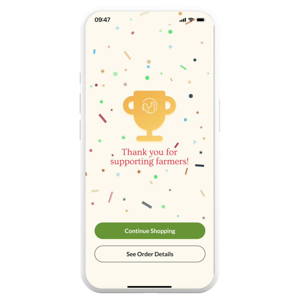 Red Hen app order confirmation: Thank you for supporting farmers!