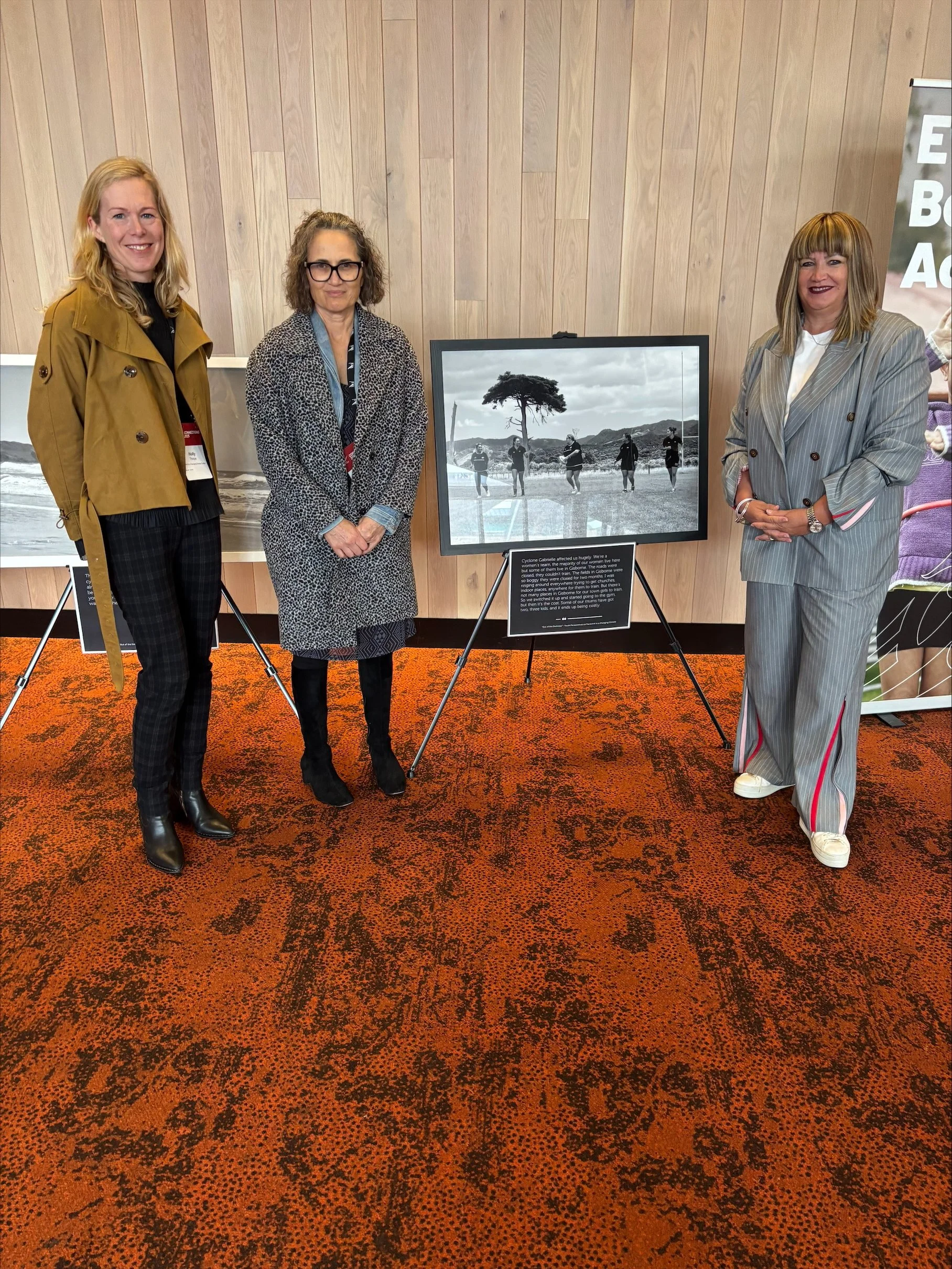 Raelene Castle, Chief Executive of Sport New Zealand, checking out the exhibition