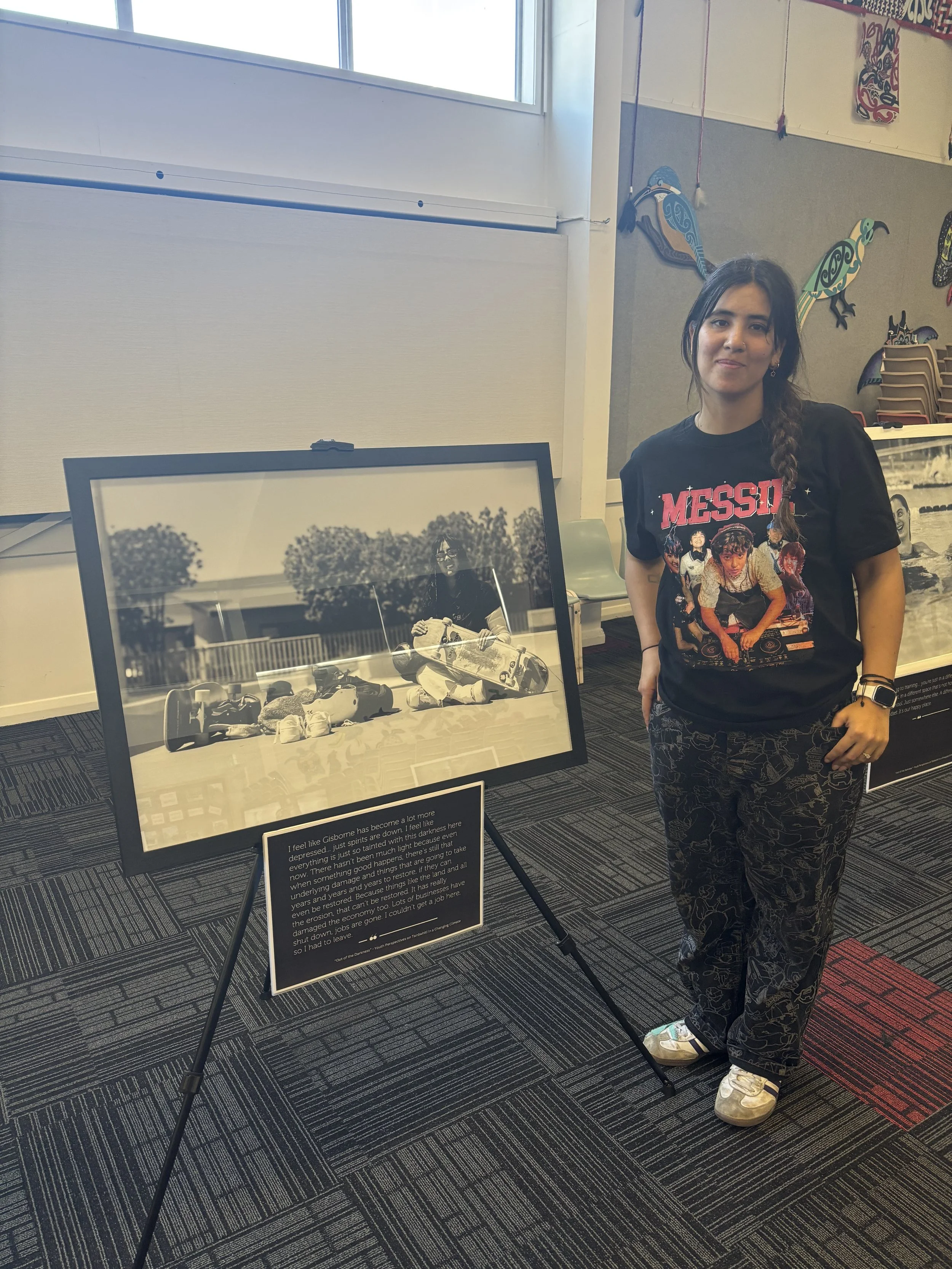 Sophee Hills was coaching a skateboarding lesson and happened to see herself in the exhibition at Gisborne Girls High School