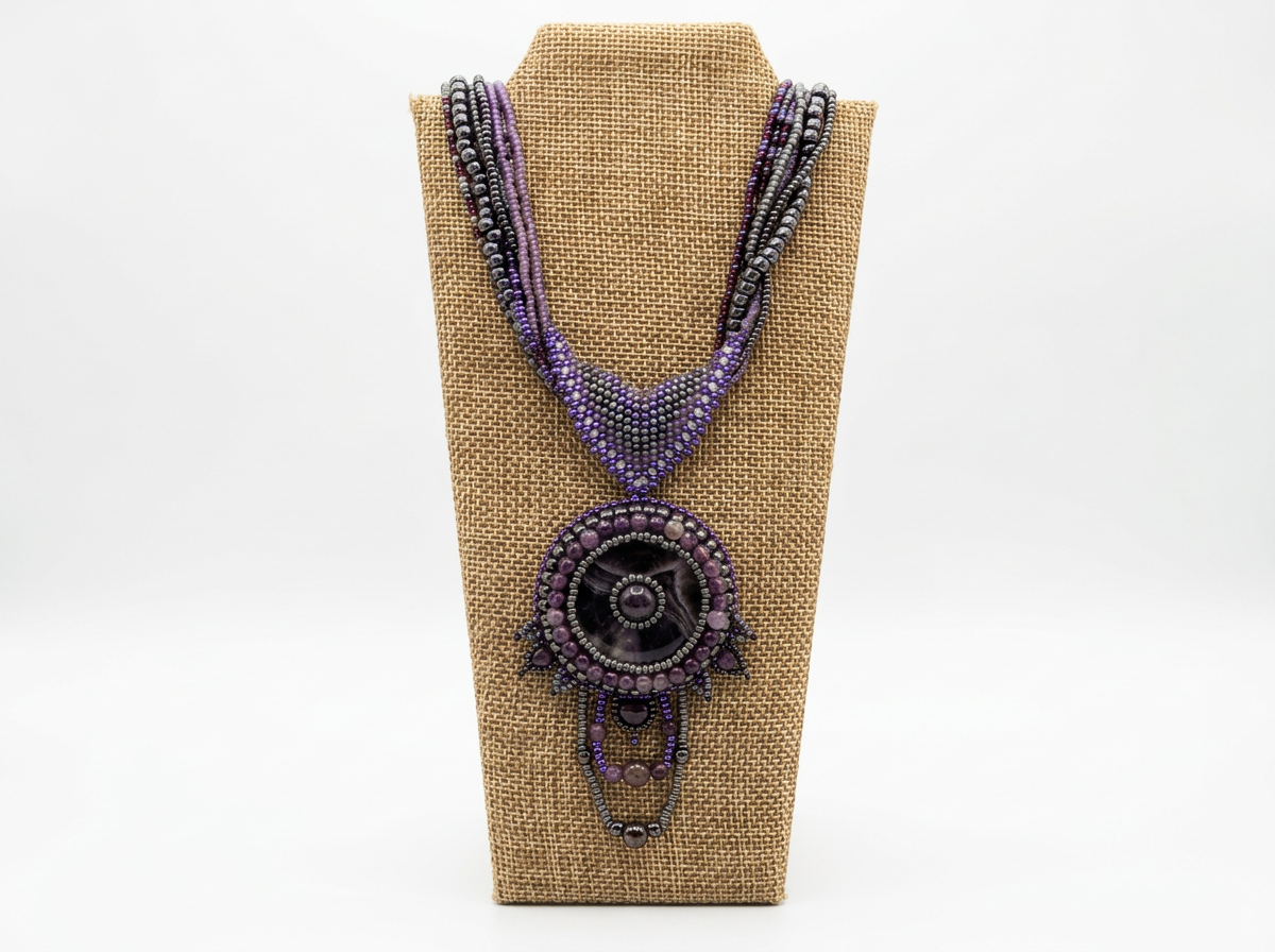 Hand Beaded Purple Statement Necklace