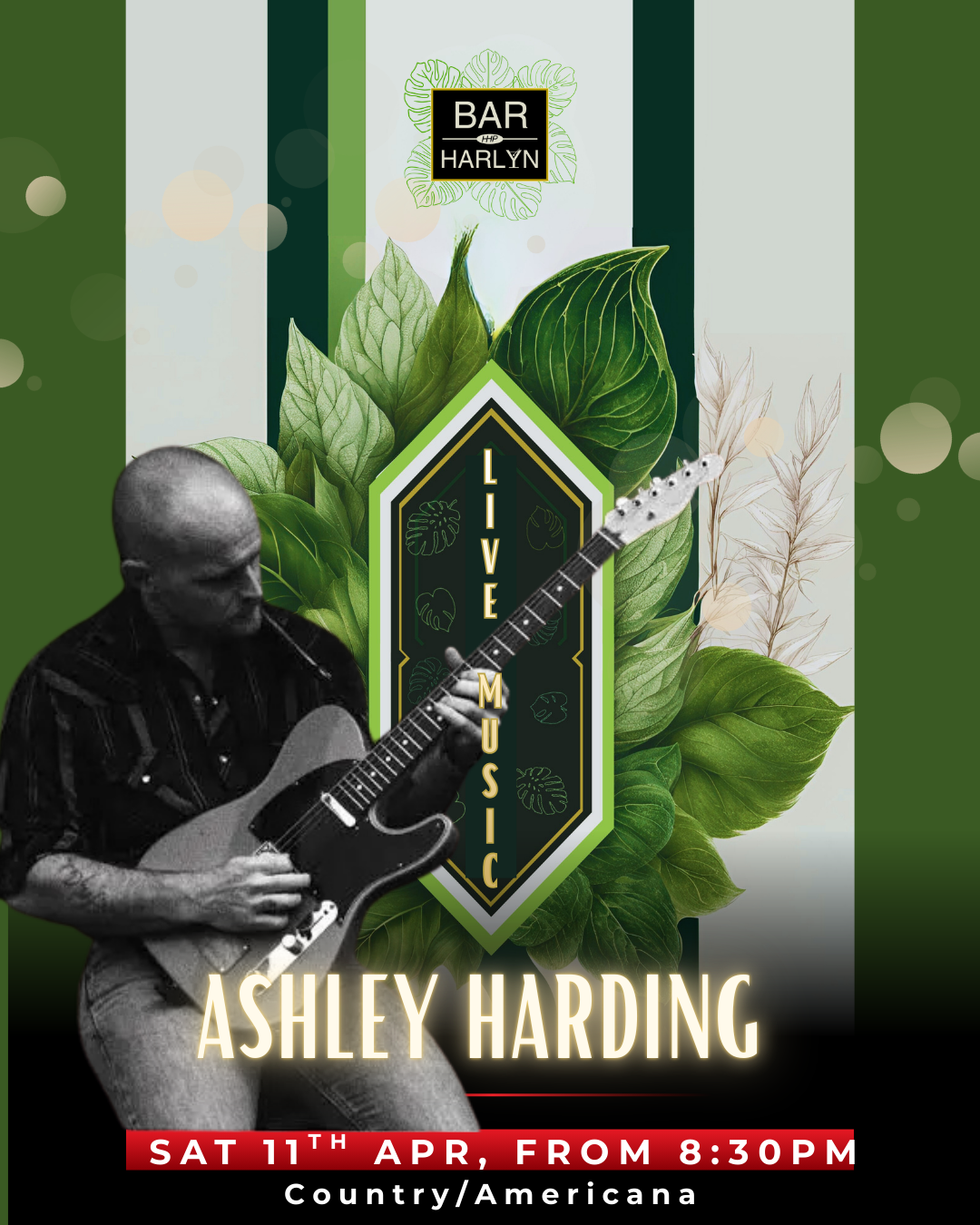 Live music with Ashley Harding at 8.30pm