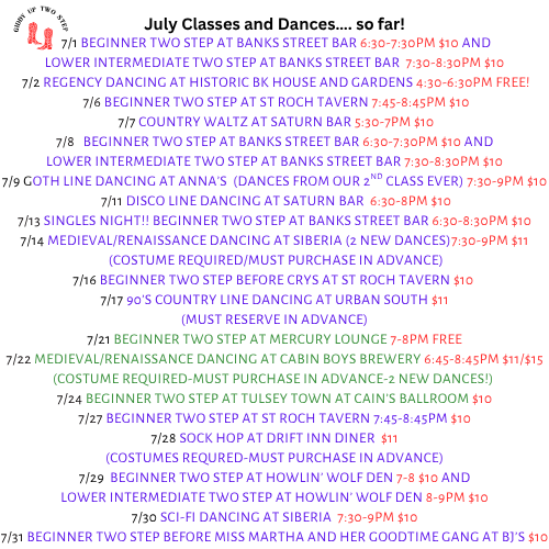 July Classes and Events
