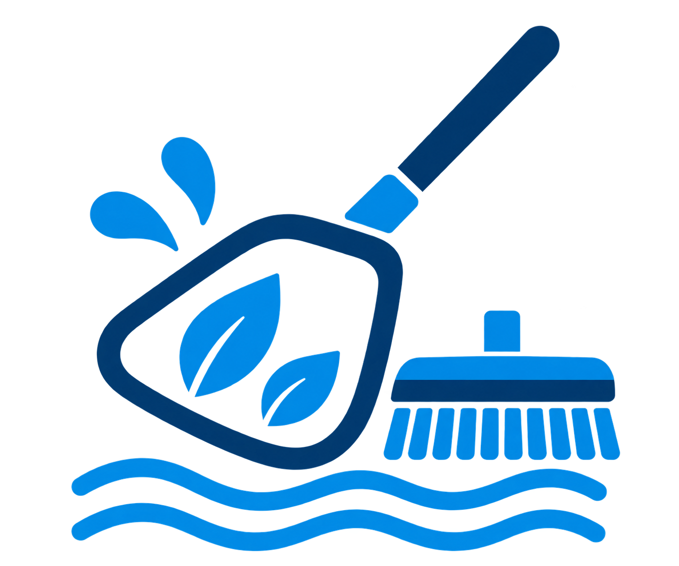 Illustration of a boat with leaves in the water, a broom and a sponge.