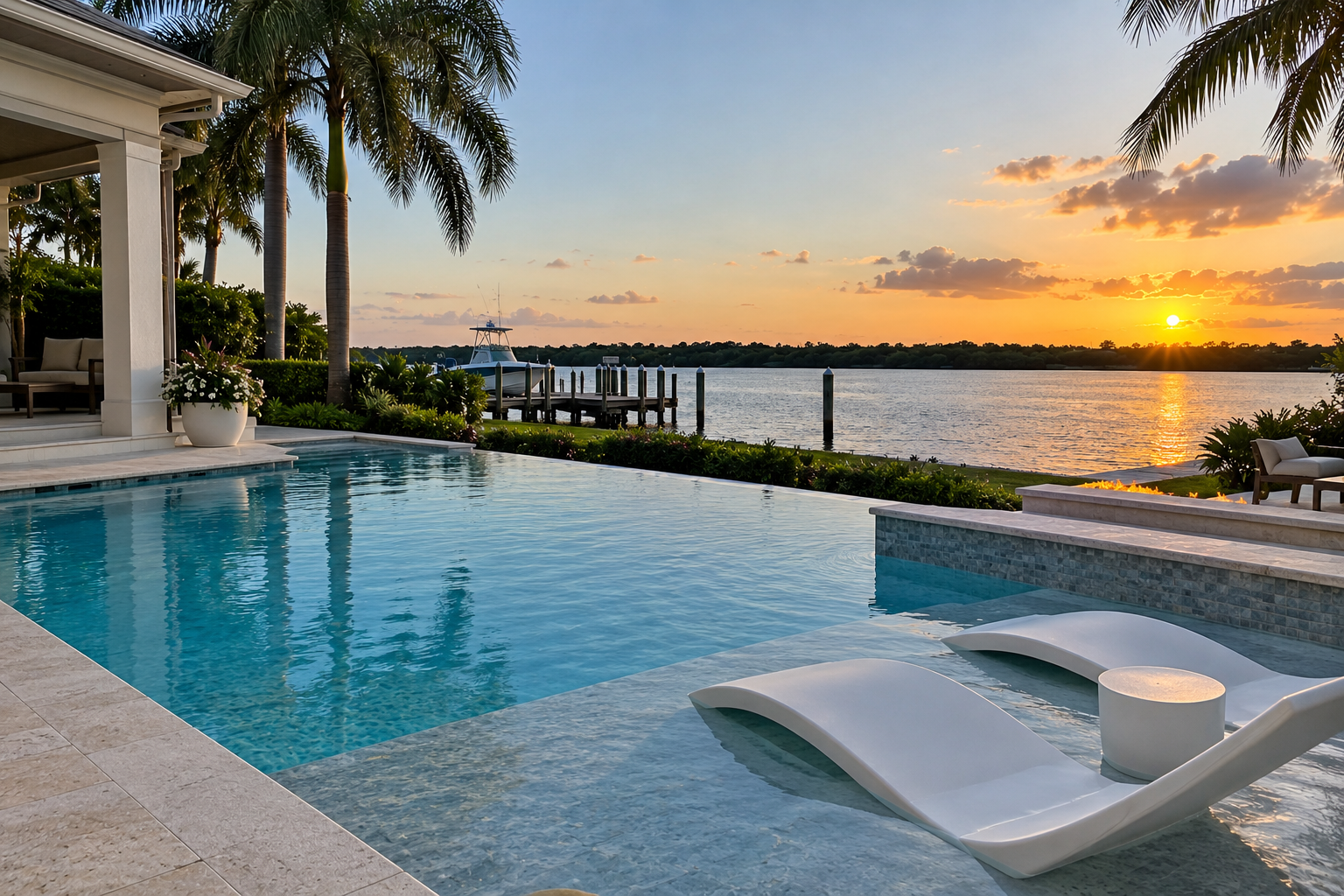 Waterfront residential swimming pool in Vero Beach, Florida