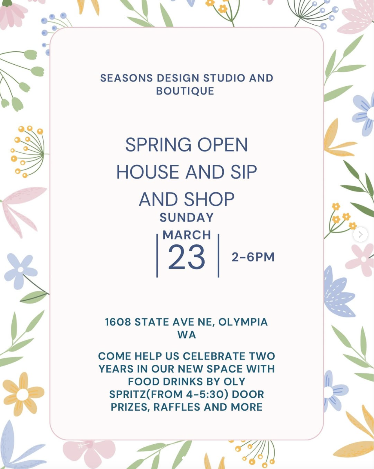 Spring Open House Sip and Shop Flyer