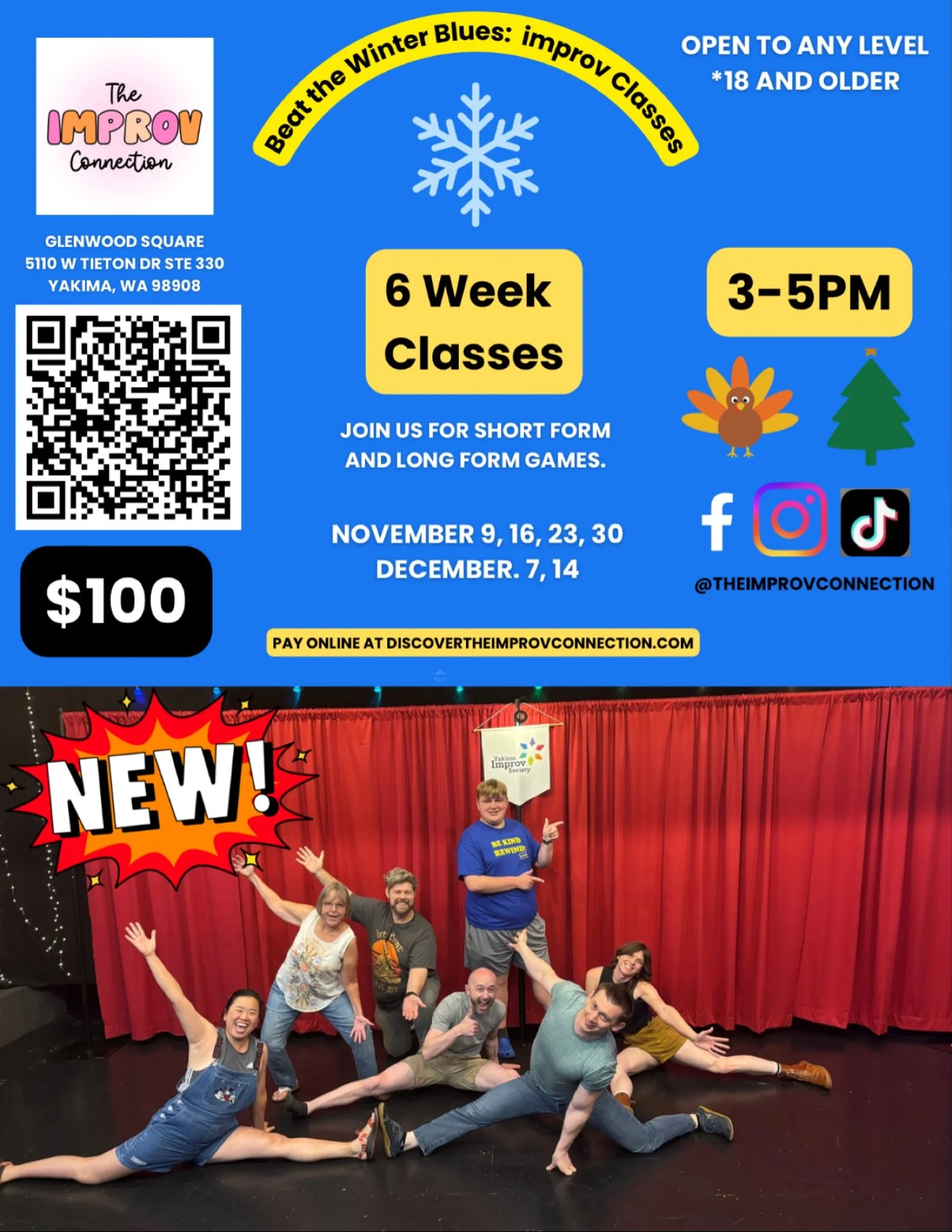 NEW SESSION ADDED! Come learn fun short form games with a mix of people from improv classes. Improv is the best to keep yourself social during the winter slump.