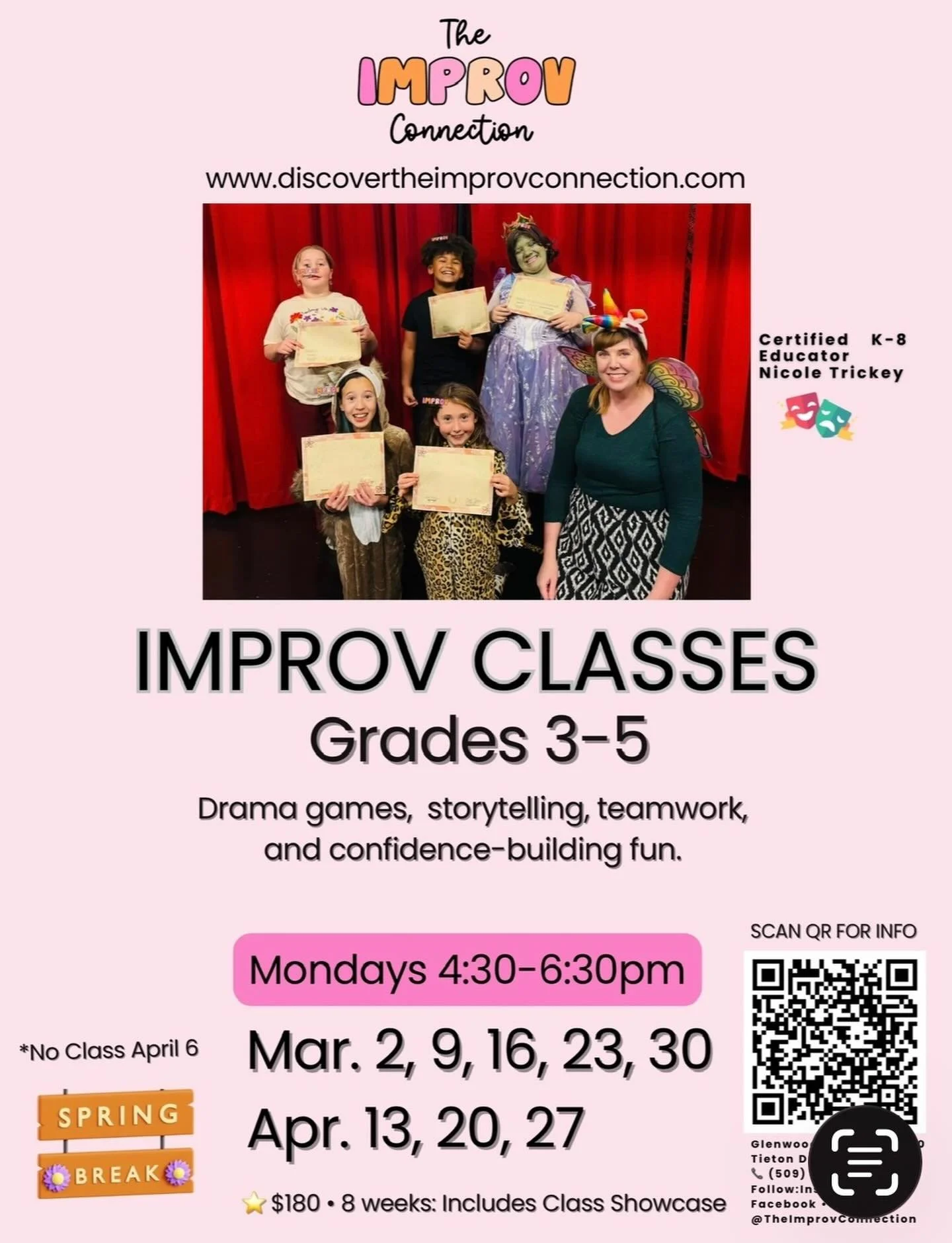 🎭 Don&rsquo;t miss out on Improv Classes for Grades 3&ndash;5! 🎭 Taught by certified teacher Nicole Trickey (K-8) 

Looking for a fun way to build confidence, creativity, and teamwork? These Monday classes are packed with drama games, storytelling,