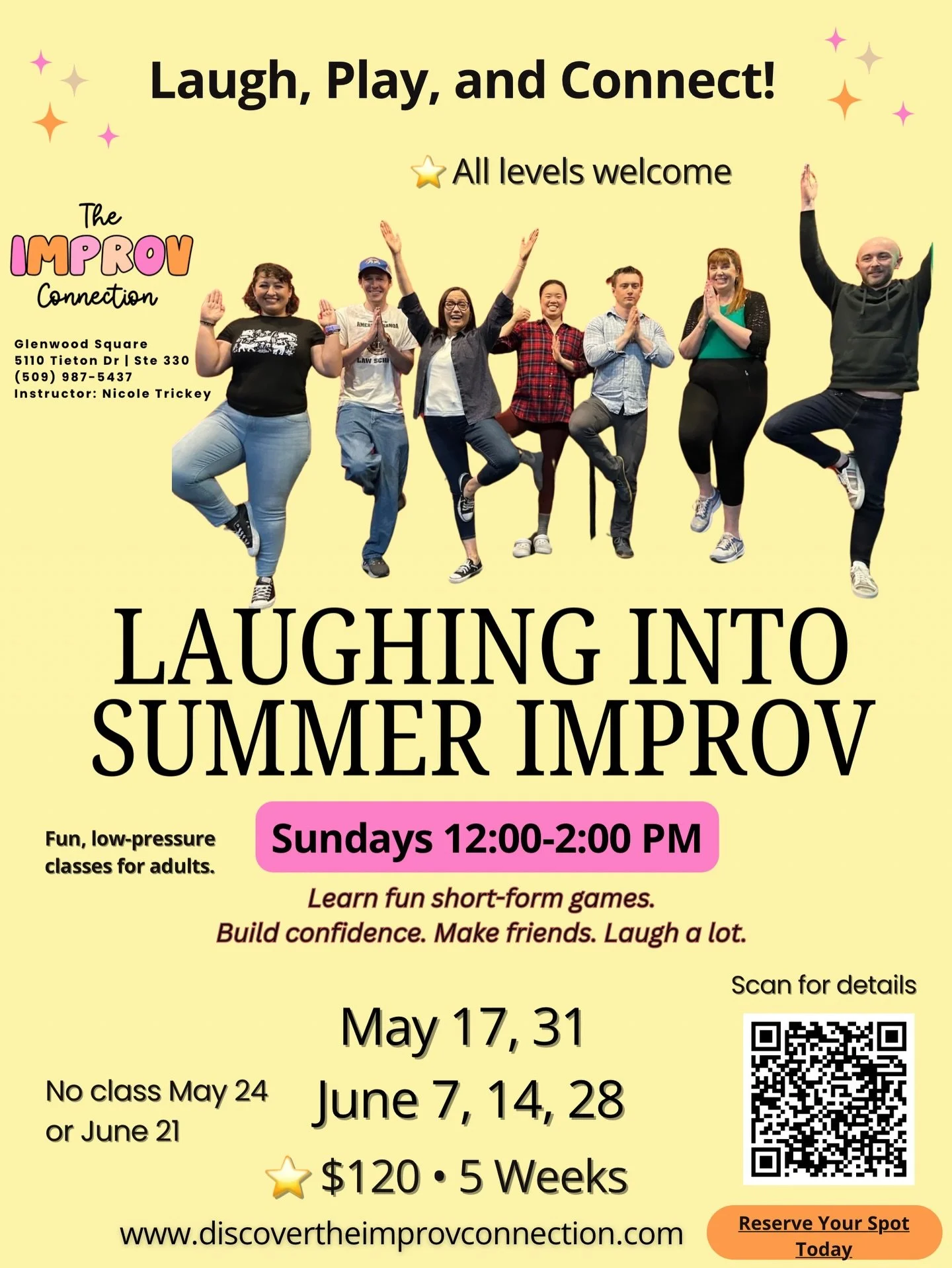 ☀️ Summer will be here before we know it &mdash; start planning now!

If you can&rsquo;t join classes in the spring , this is a great one to look ahead to. Laughing Into Summer Improv is just like our Beat the Winter Blues series &mdash; all levels w