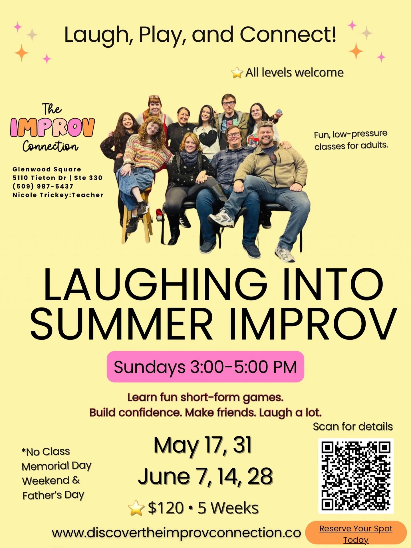 ☀️ Summer will be here before we know it &mdash; start planning now!

If you can&rsquo;t join classes right now, this is a great one to look ahead to. Laughing Into Summer Improv is just like our Beat the Winter Blues series &mdash; all levels welcom