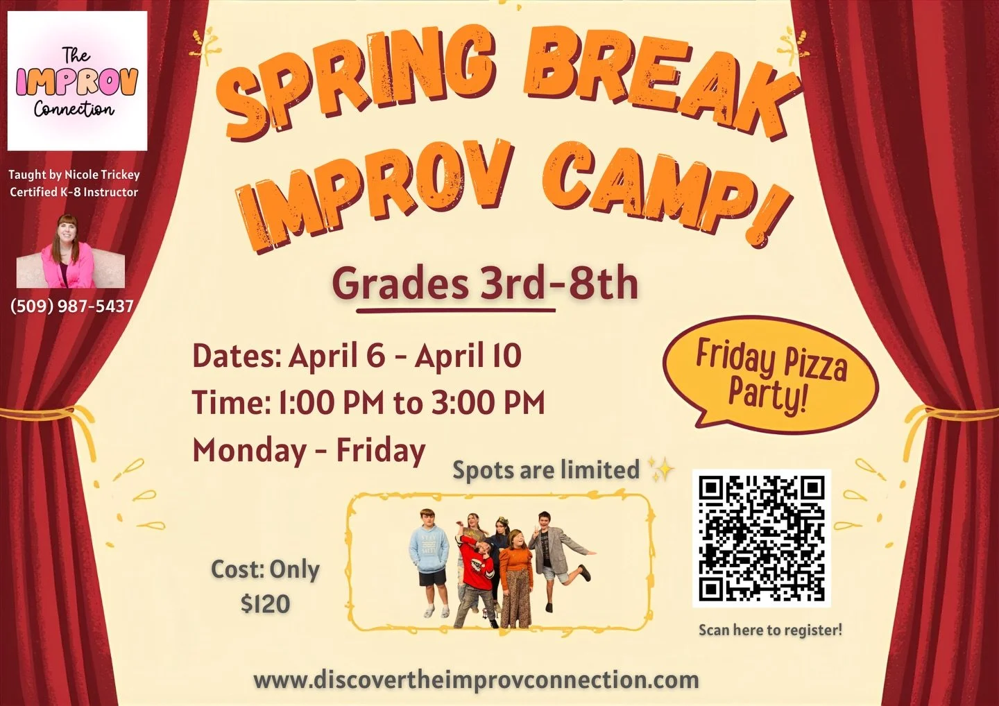 📣 Camp Update &ndash; Exciting News! 🎭

We&rsquo;ve made a change to next week&rsquo;s schedule&mdash;and it&rsquo;s a great one!
Instead of multiple smaller sessions, we&rsquo;re bringing everyone together for one awesome Improv Camp. This means m
