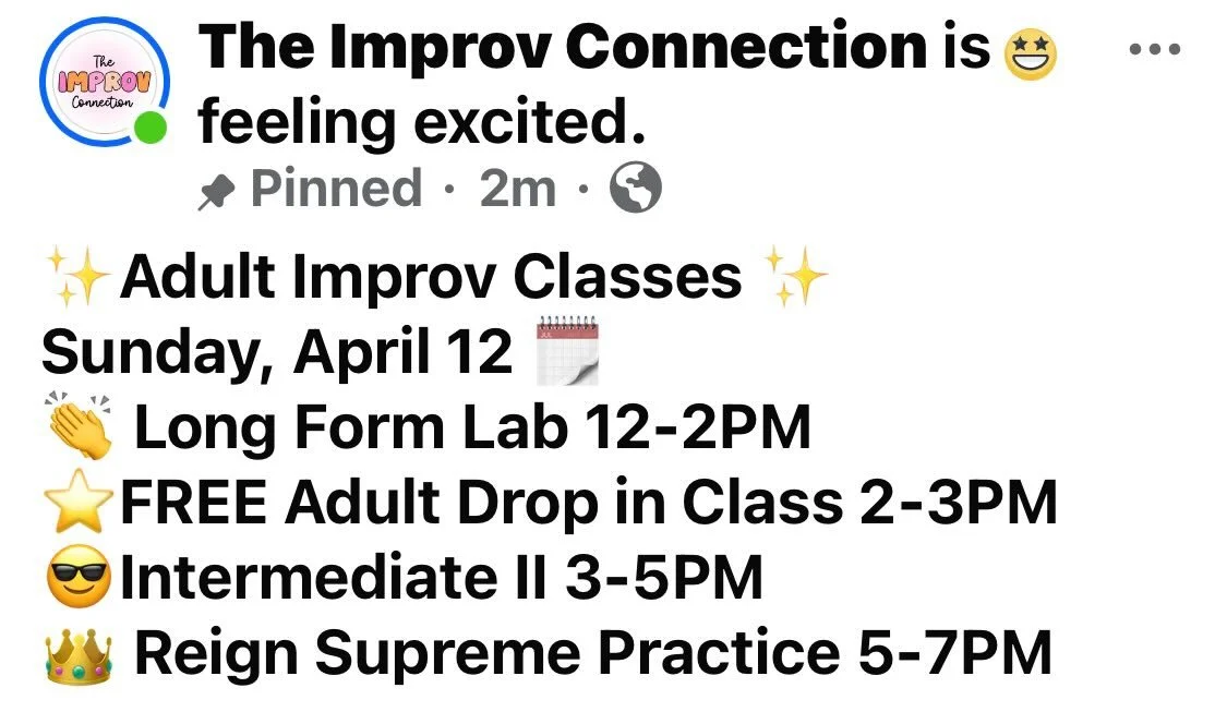 We&rsquo;re BACK with Sunday Funday aka Improv Adult Classes! ✨✨✨