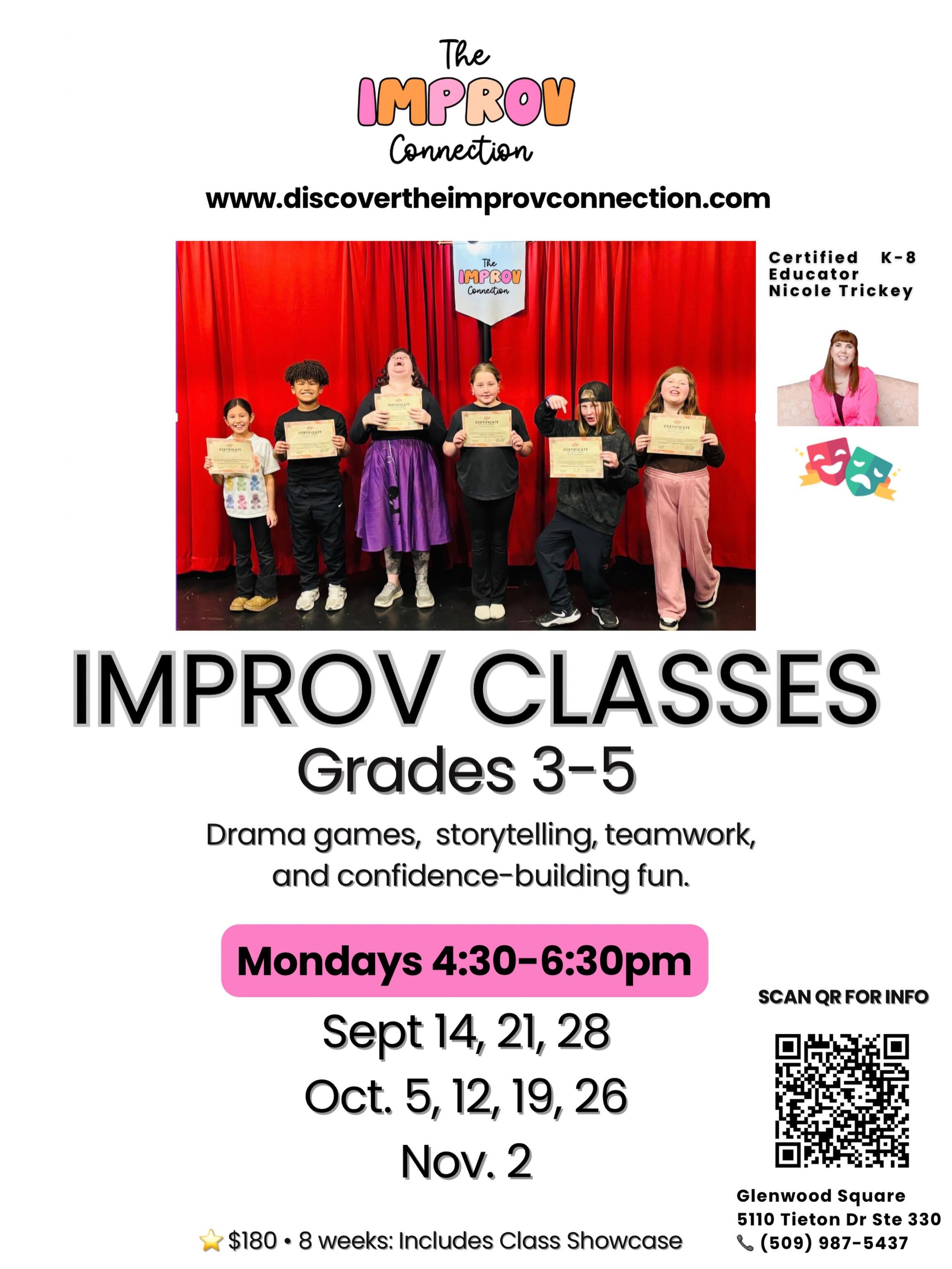 I know we all have summer on the brain ☀️ &hellip;but for my fellow pre-planners, fall classes are officially on sale now on my website! 🍂

These weekly improv classes have been such a hit with students and families, and I keep them intentionally sm
