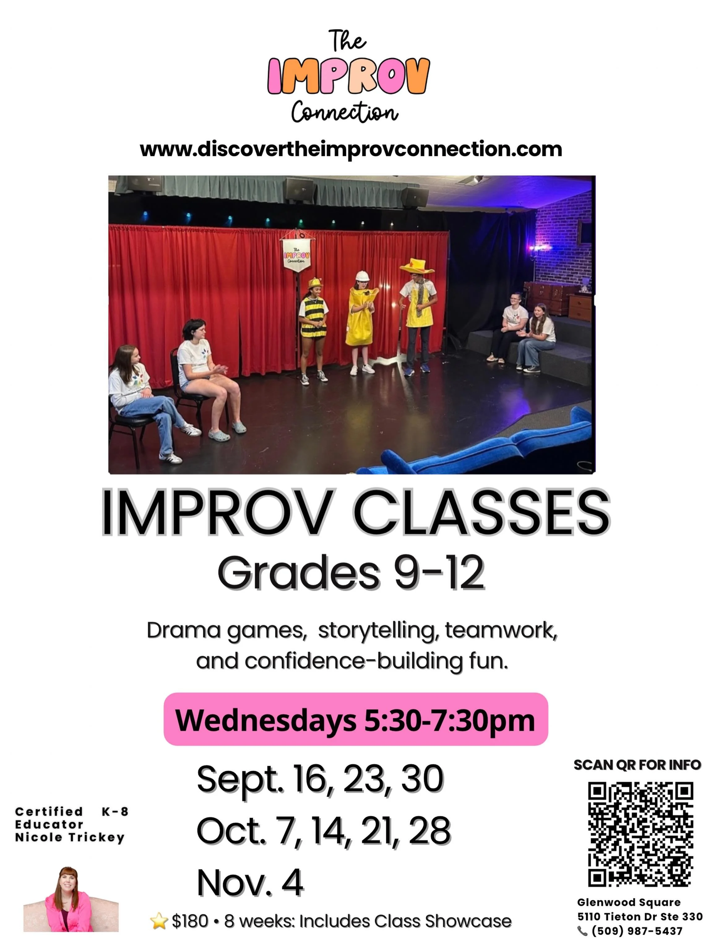 High School Improv Classes are here! Beginning this fall, I&rsquo;m adding a high school weekly course to the line up. Come join the fun! No acting or theatre experience needed. ✨🤩😊 #improv #highschool #teenimprov #games #yakima