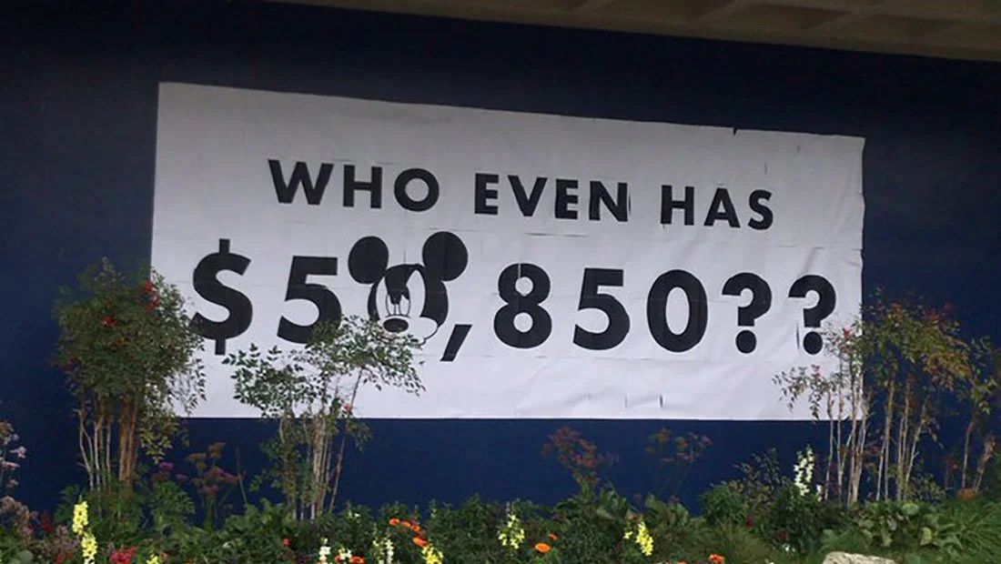 Cal Arts pricing protest - text in image: who even has $50,850?