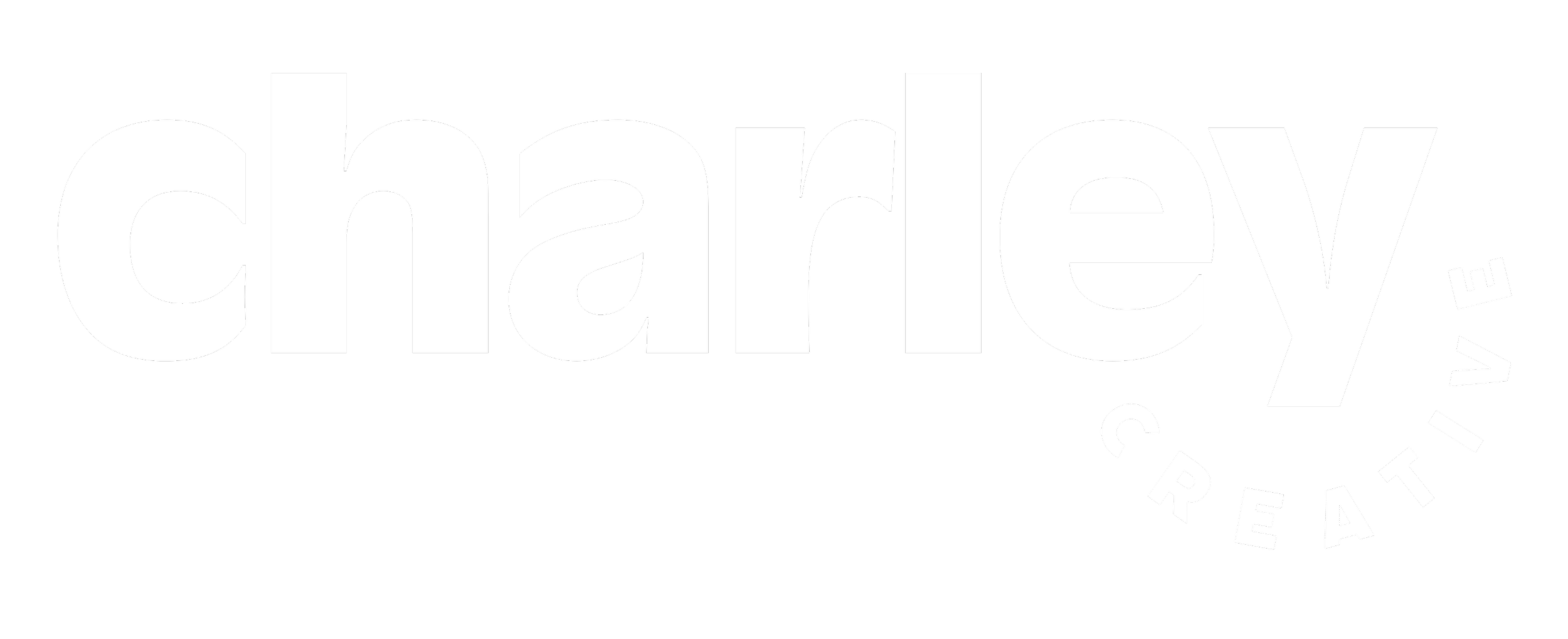 Charley Creative logo with the word 'charley' in large white letters and 'CREATIVE' in a curved circle.