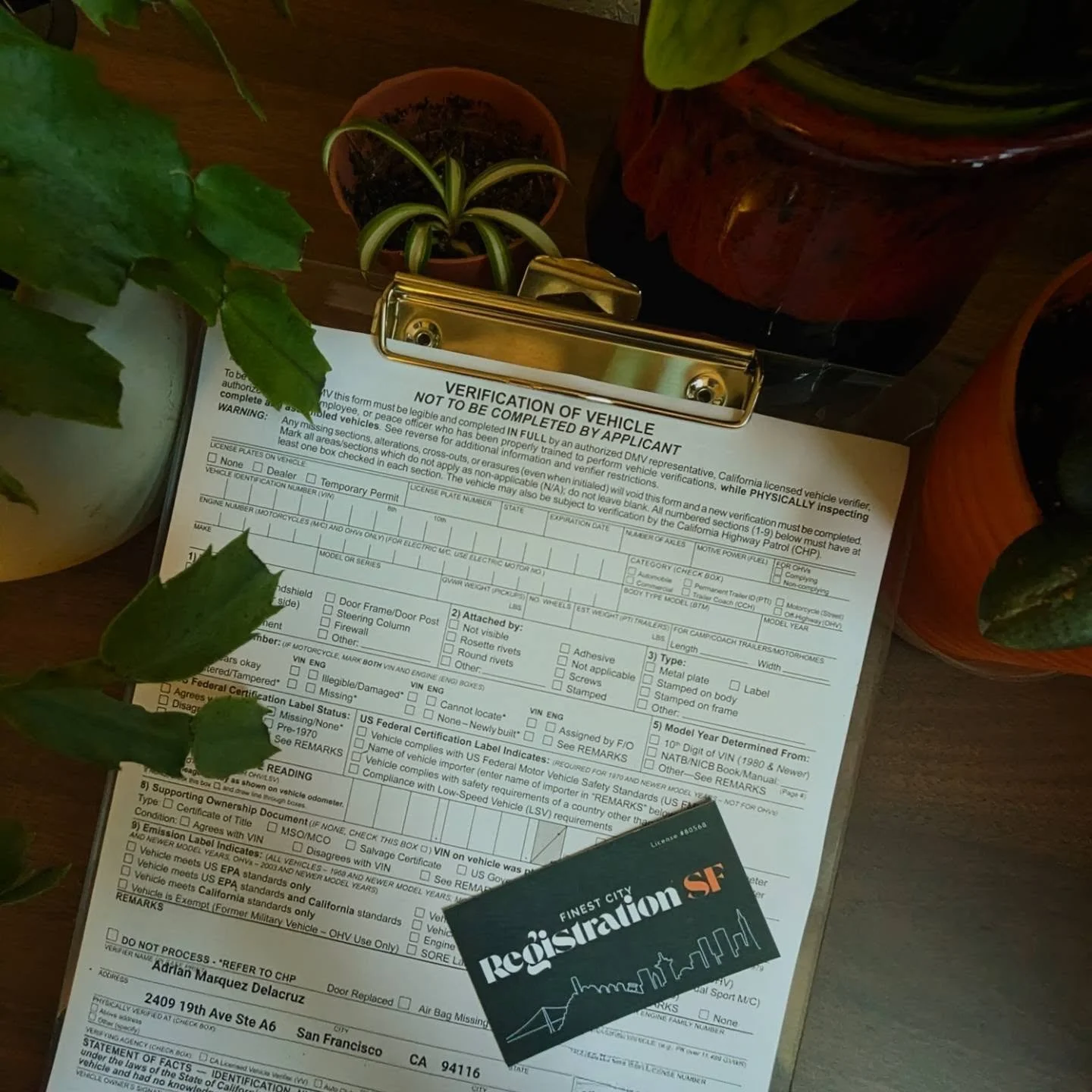 Licensed VIN Verifier 🚗✅

California requires VIN Verifications for all Out-of-State Vehicles and New Vehicles (MSO/MCO) being registered. 

Verifications are also required for certain vehicle conversions, such as camper/motorhome conversions and ve