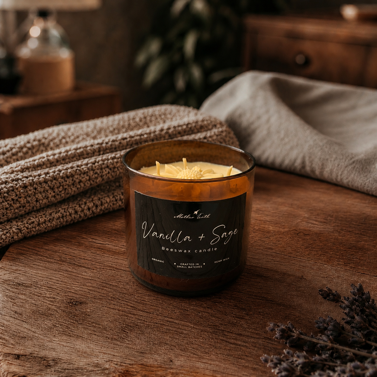 Organic Beeswax Blend Candle- Vanilla + White Sage