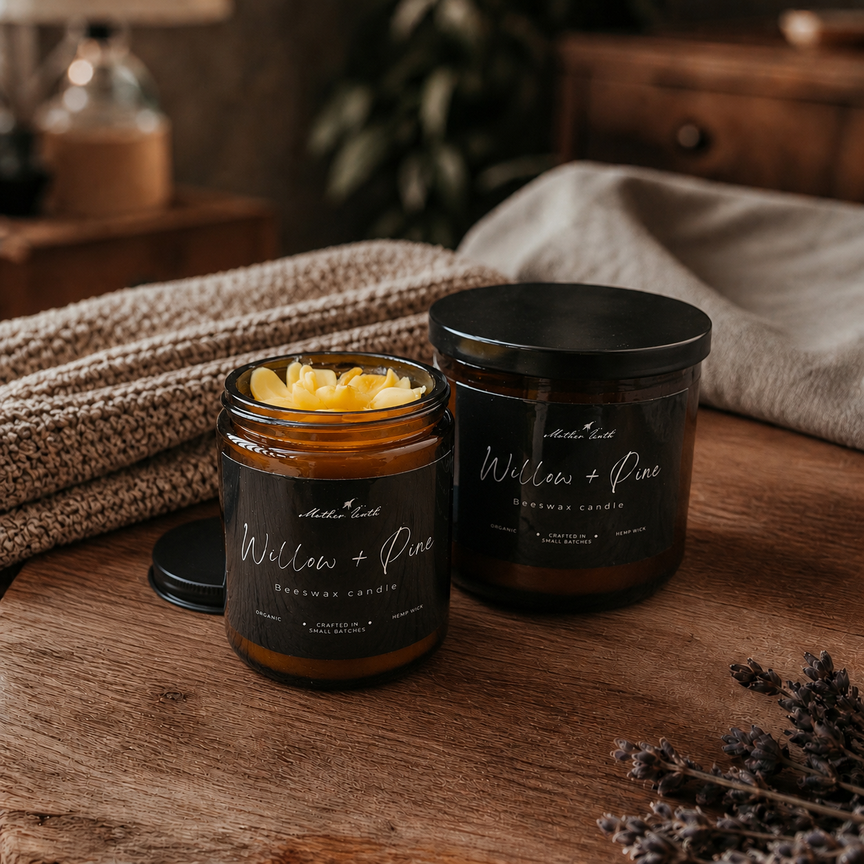 Organic Beeswax Blend Candle- Willow + Pine