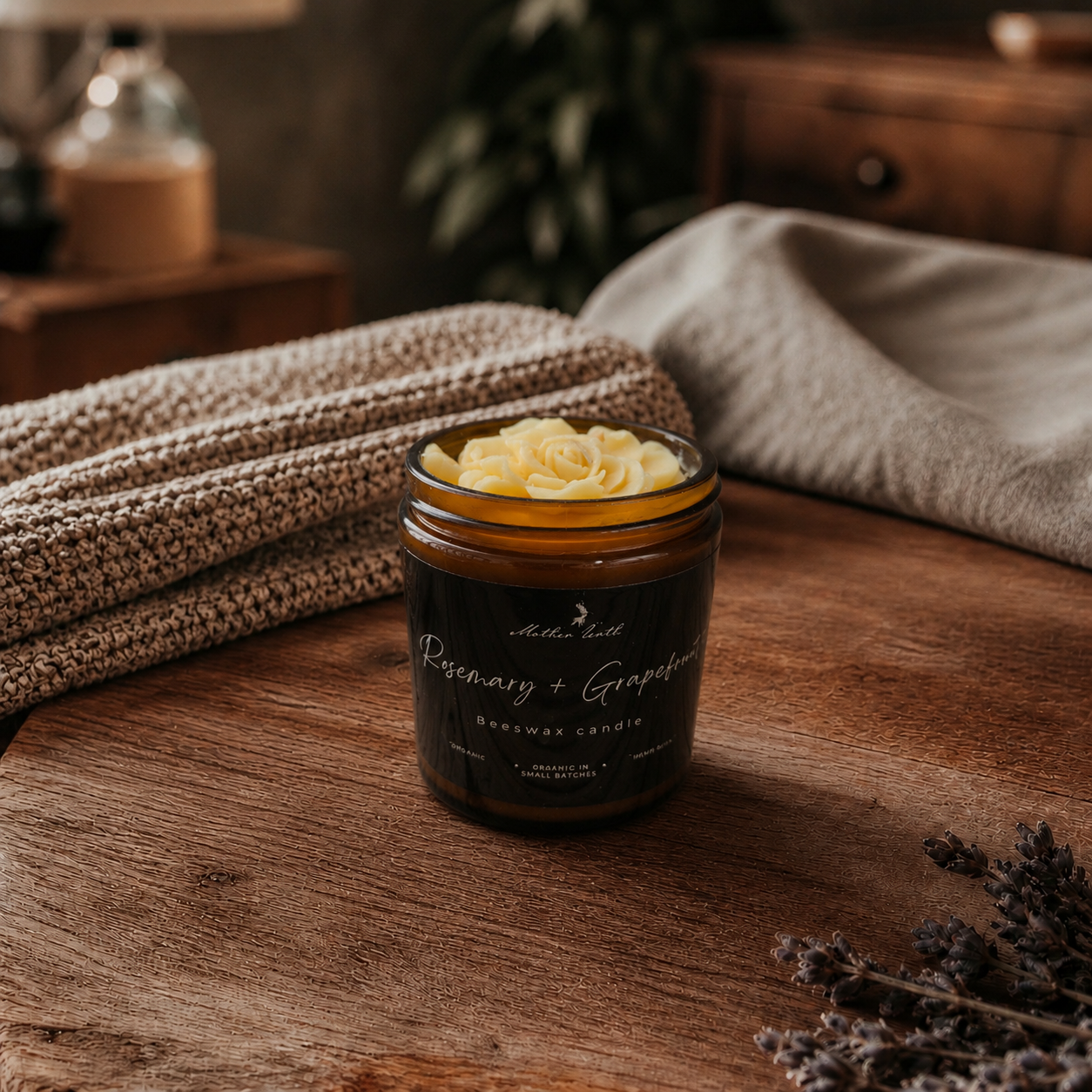 Organic BeeswaxBlend Candle - Rosemary + Grapefruit