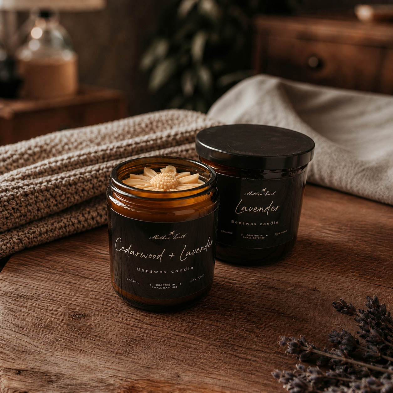 Organic Beeswax Blend Candle- Cedarwood + Lavender