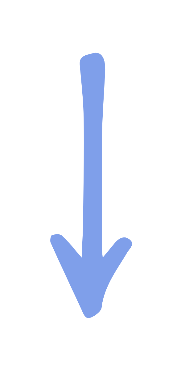 Blue arrow pointing downward with a white sketch of an arrow pointing to the right beside it.