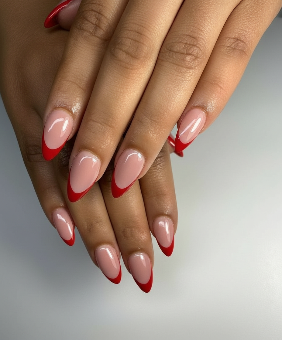 Almond French tip nails acrylic gel Gel X Kelowna BC nail tech Diamond You Nails