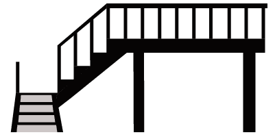 Silhouette of an outdoor staircase with a railing against a dark background.
