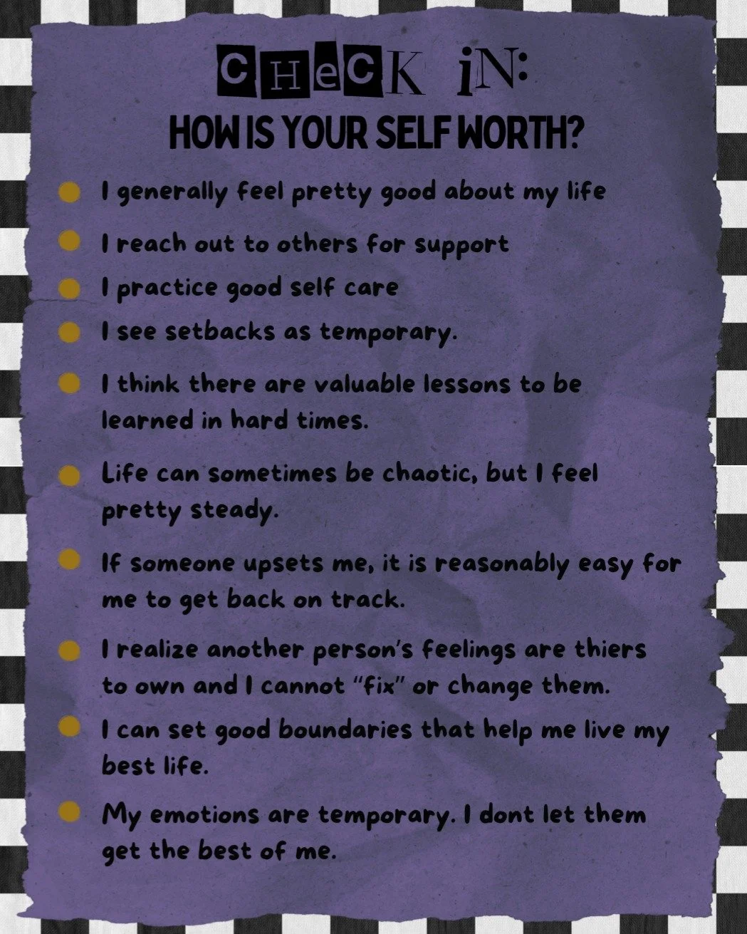 The more statements you agree with, the more likely you are to have good self worth. If you found that you don't agree with most statements, its ok! Building self esteem takes practice and definitely something you can cultivate! #SelfEsteemBuilding #