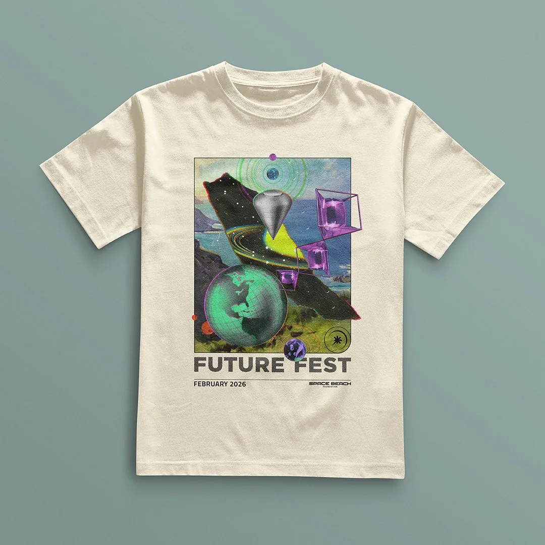 Space Beach Foundation Future Fest 2026 t-shirt design by Michael Burk