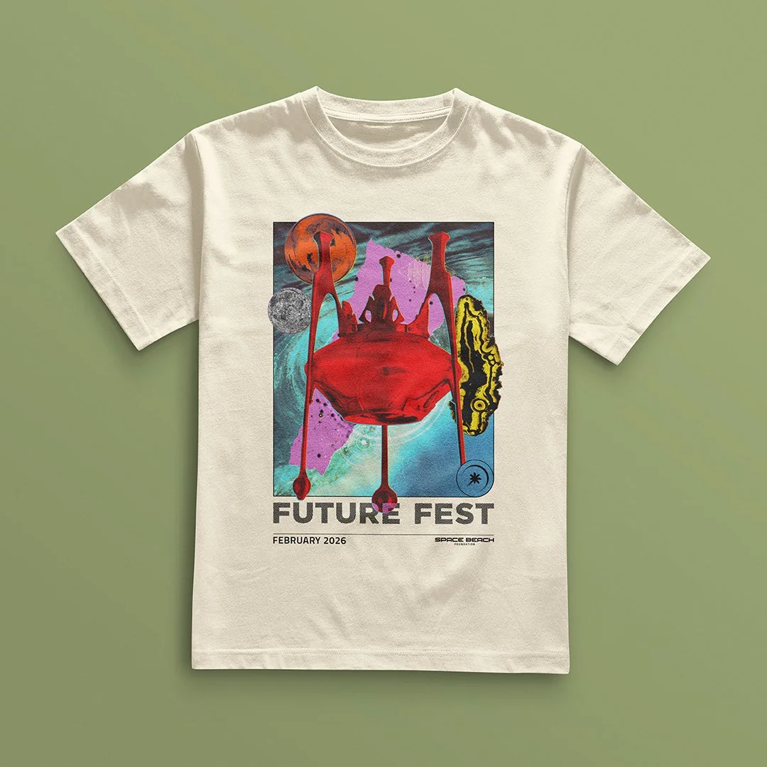 Space Beach Foundation Future Fest 2026 t-shirt design by Michael Burk