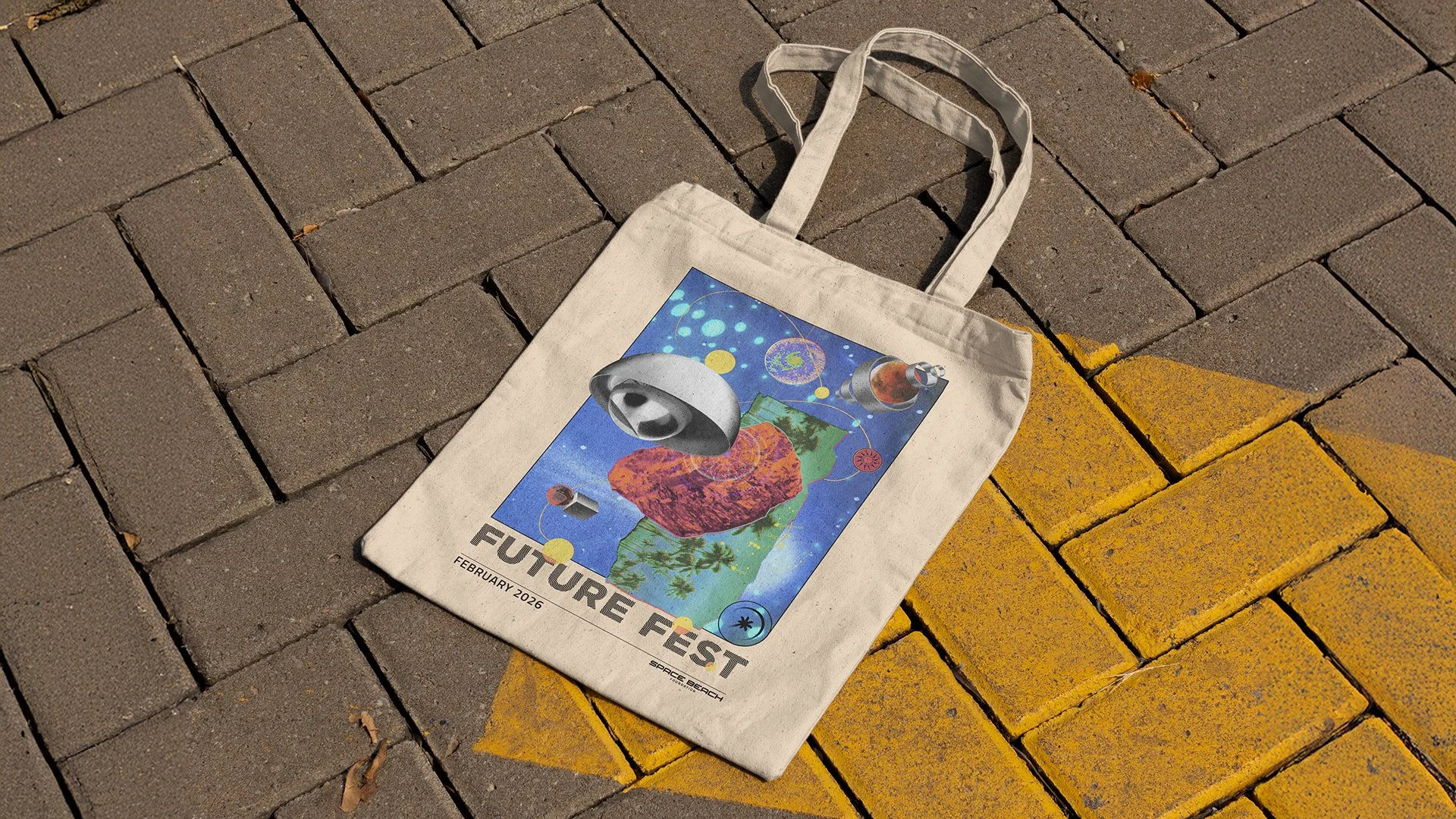 Space Beach Foundation Future Fest 2026 tote bag design by Michael Burk