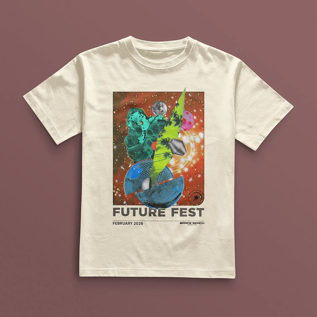 Space Beach Foundation Future Fest 2026 t-shirt design by Michael Burk
