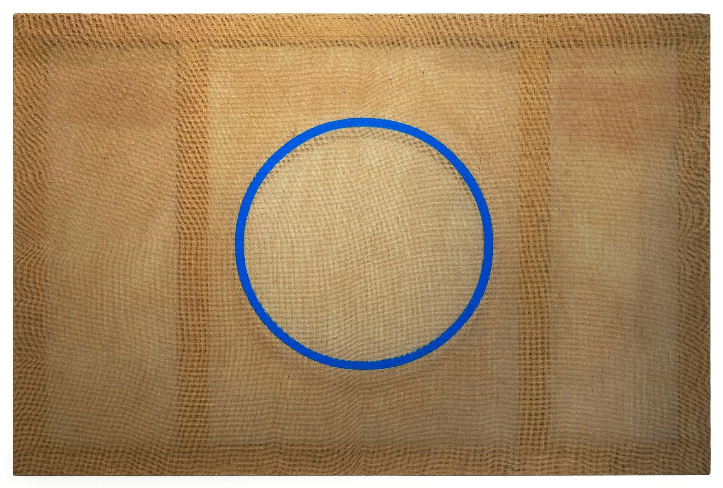 FAS 009 (blue), 2025, acrylic, matte medium on burlap, 48 x 71.75 in. (122 x 182 cm)