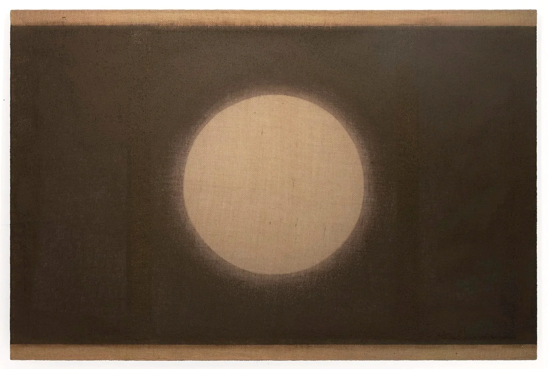 Untitled (red blue and blue) 2026. Acrylic, marble dust, and matte medium on burlap, 48x72 in. (122 x183 cm)