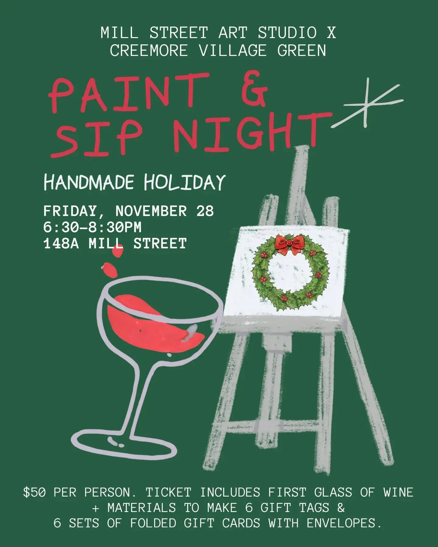 Join us for some festive fun! 🥂🎁

We're teaming up with the talented artists at @millstreetart to share some holiday spirit (and cross a few things off your holiday to-do list).

One-night only, and our capacity is just 25 people so, grab your fami