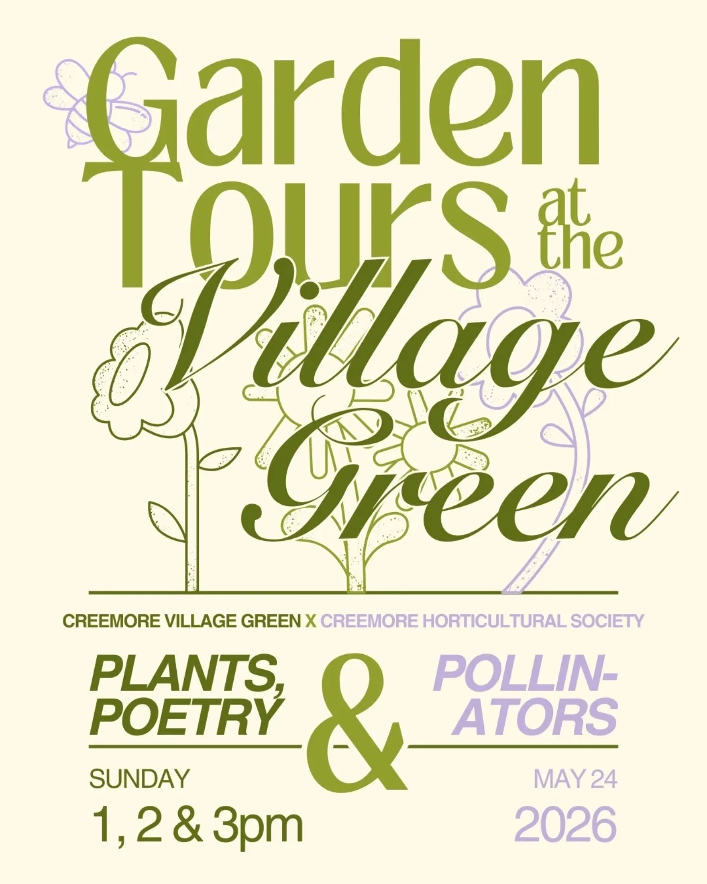April showers bring May flowers! 🌸

Join us for Garden Tours at the Village Green on Sunday, May 24 in collaboration with the Creemore Horticultural Society!  Explore the gardens, discover native plants and pollinators, and enjoy poetry readings wov