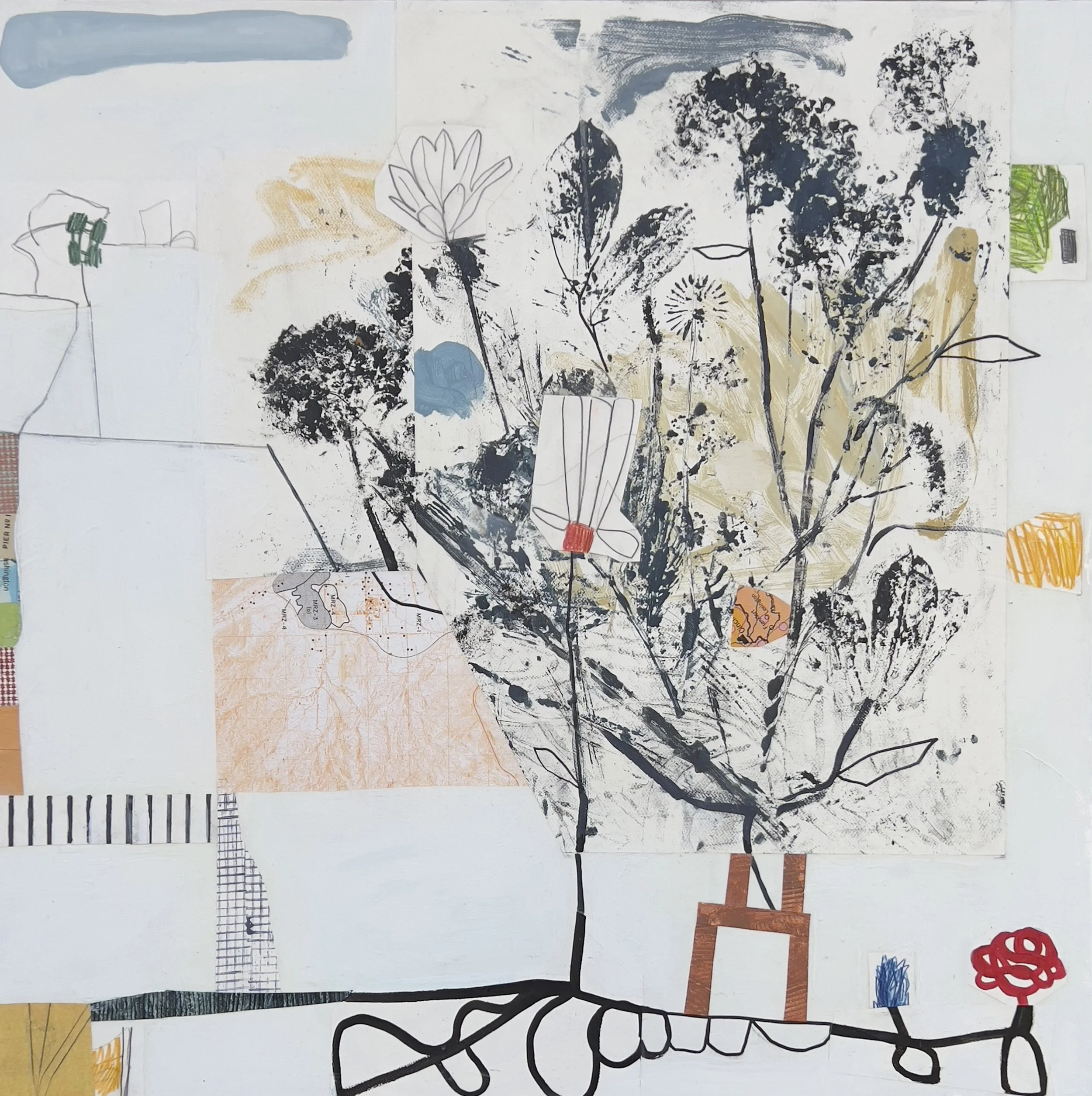 Wintery Plant on a Stand 2024
36" x 36"  mixed media on panel