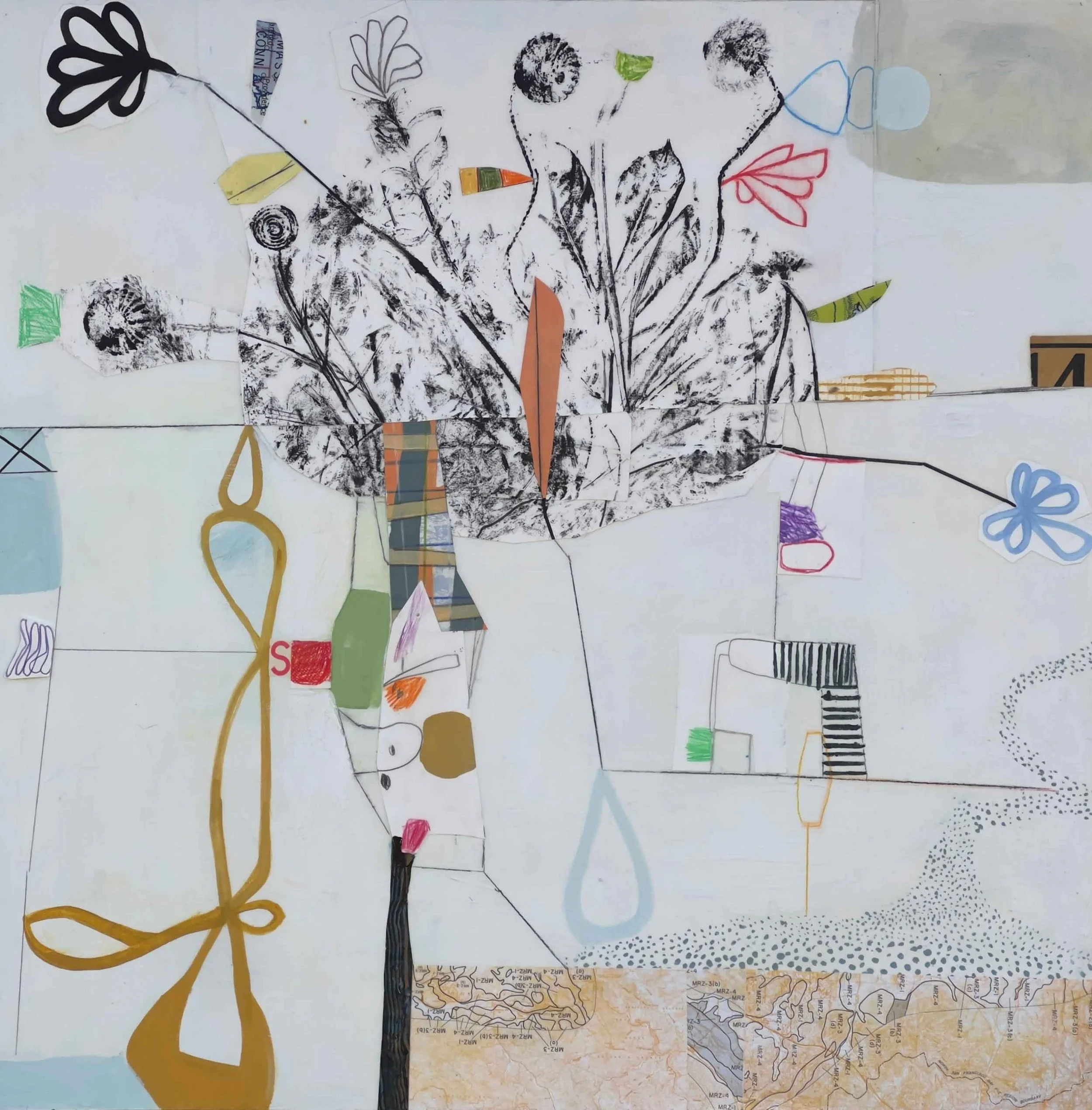 Flowered Hat on a Stand  2024
36" x 36" mixed media on panel