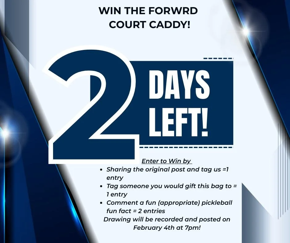 Only 2 days left to enter to win!

Enter to Win by 
Sharing the original post and tag us =1 entry
Tag someone you would gift this bag to = 1 entry
Comment a fun (appropriate) pickleball fun fact = 2 entries

Drawing will be recorded and posted on Feb