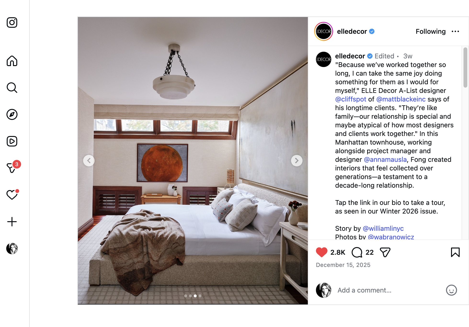 Cliff Bed as seen in Elle Decor's Winter 2026 issue.