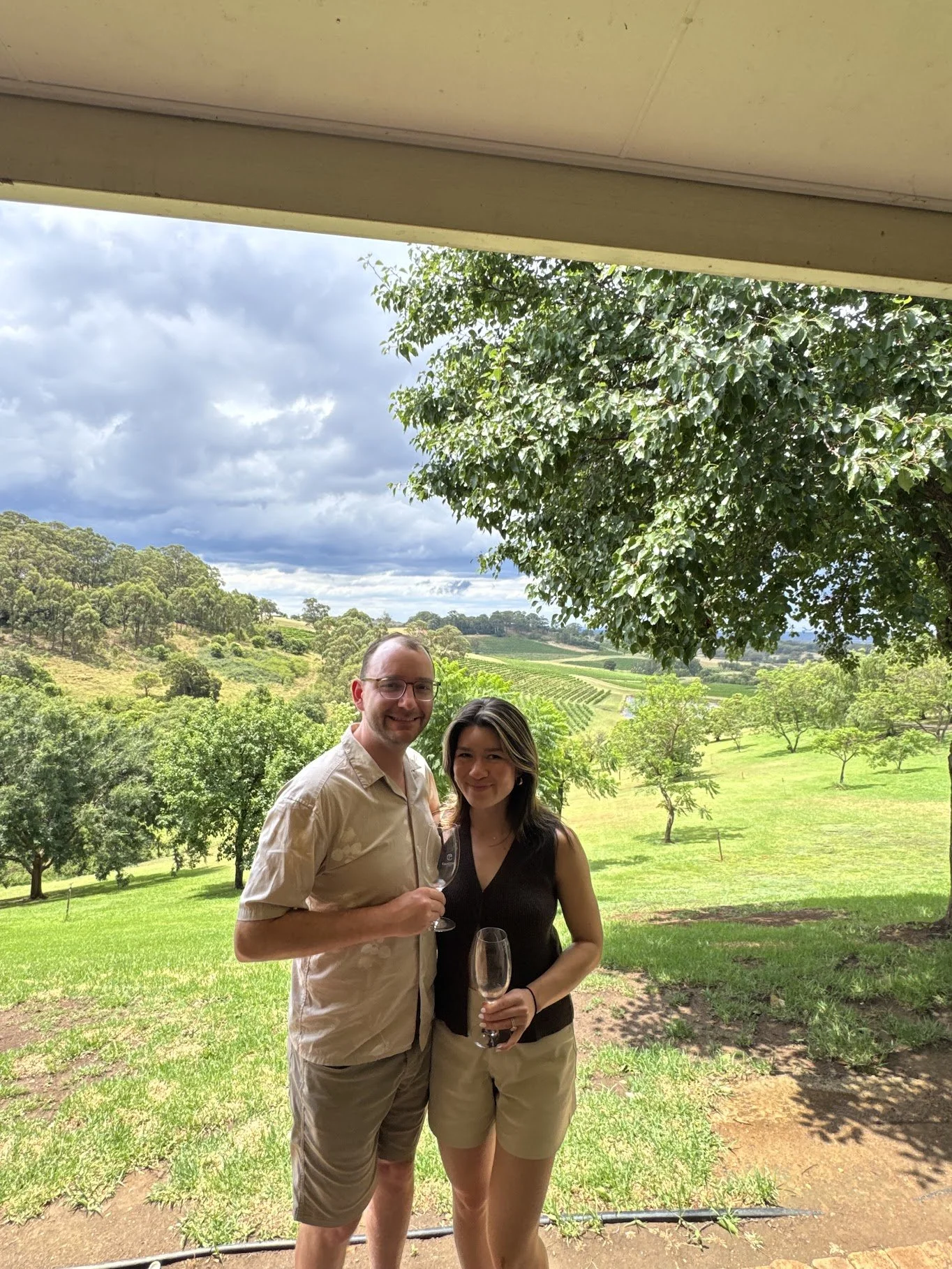 Couple enjoying vineyard views on a private Hunter Valley wine tour with boutique cellar doors and scenic stops