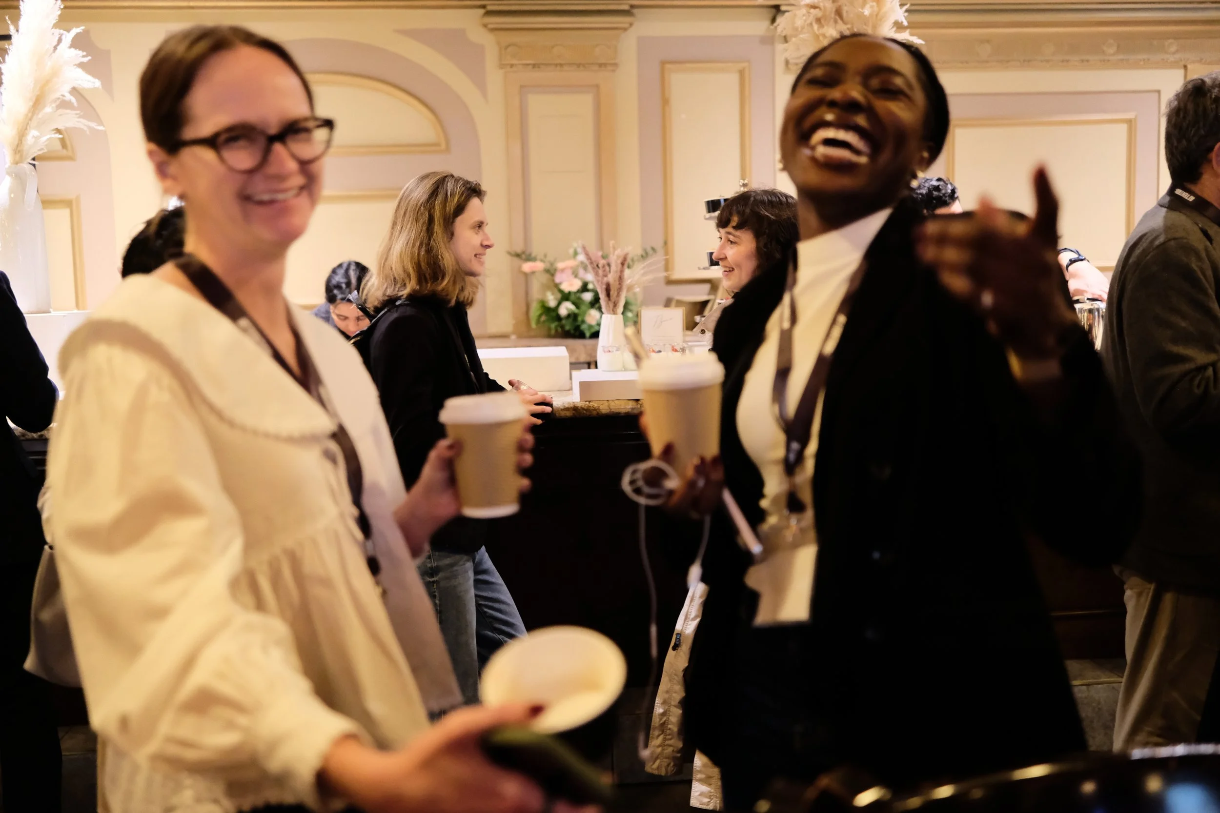 Centre for Media, Technology and Democracy Youth Fellows Maddie Case and Nonso Morah share a laugh.
