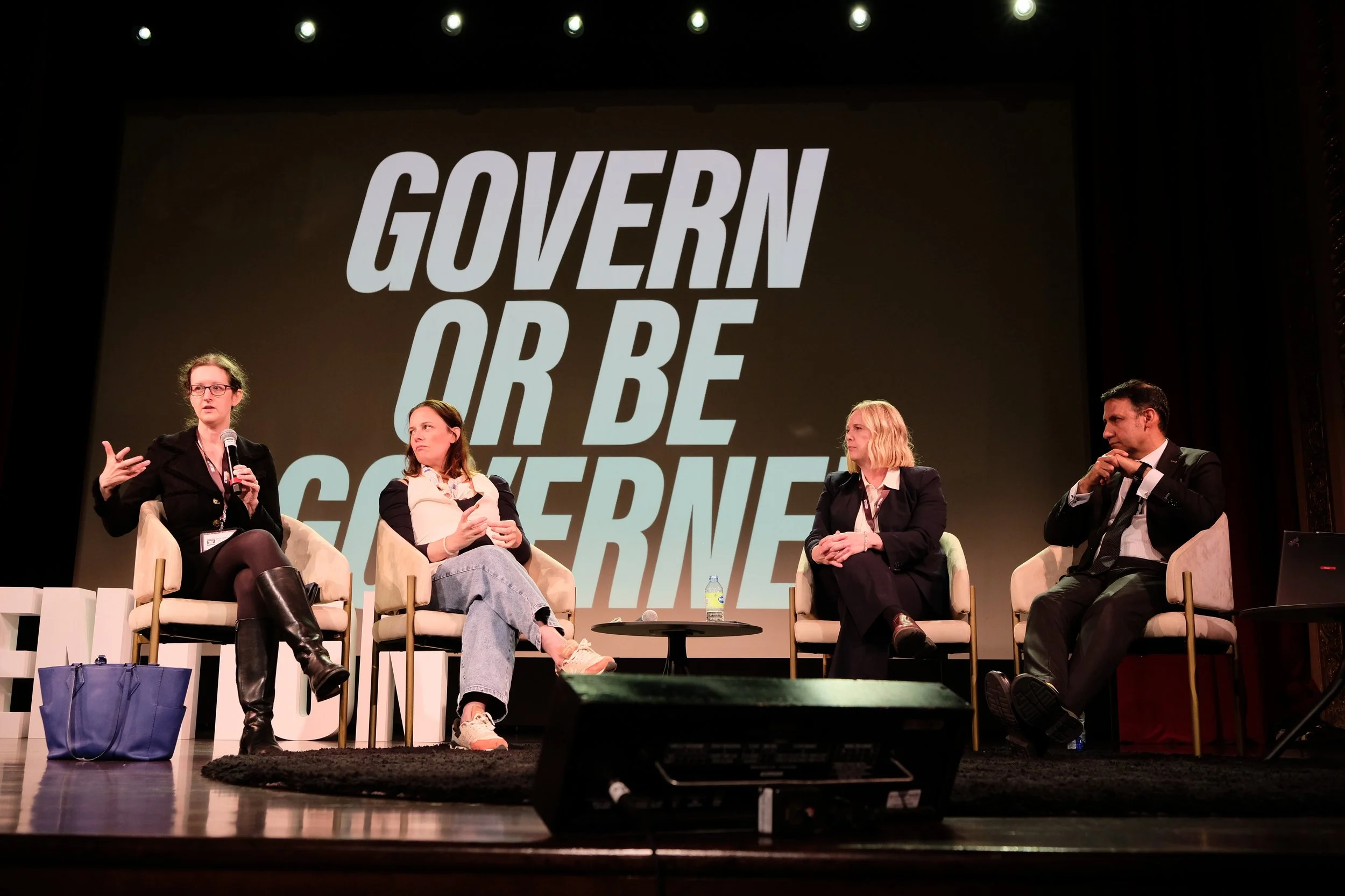 UBC Professor and Canada Research Chair Heidi Tworek speaks as her co-panelists listen.
