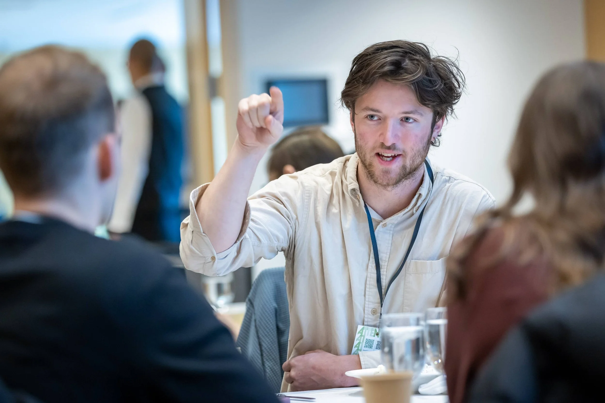 Ben Steel, PhD fellow at MEO, deep in conversation