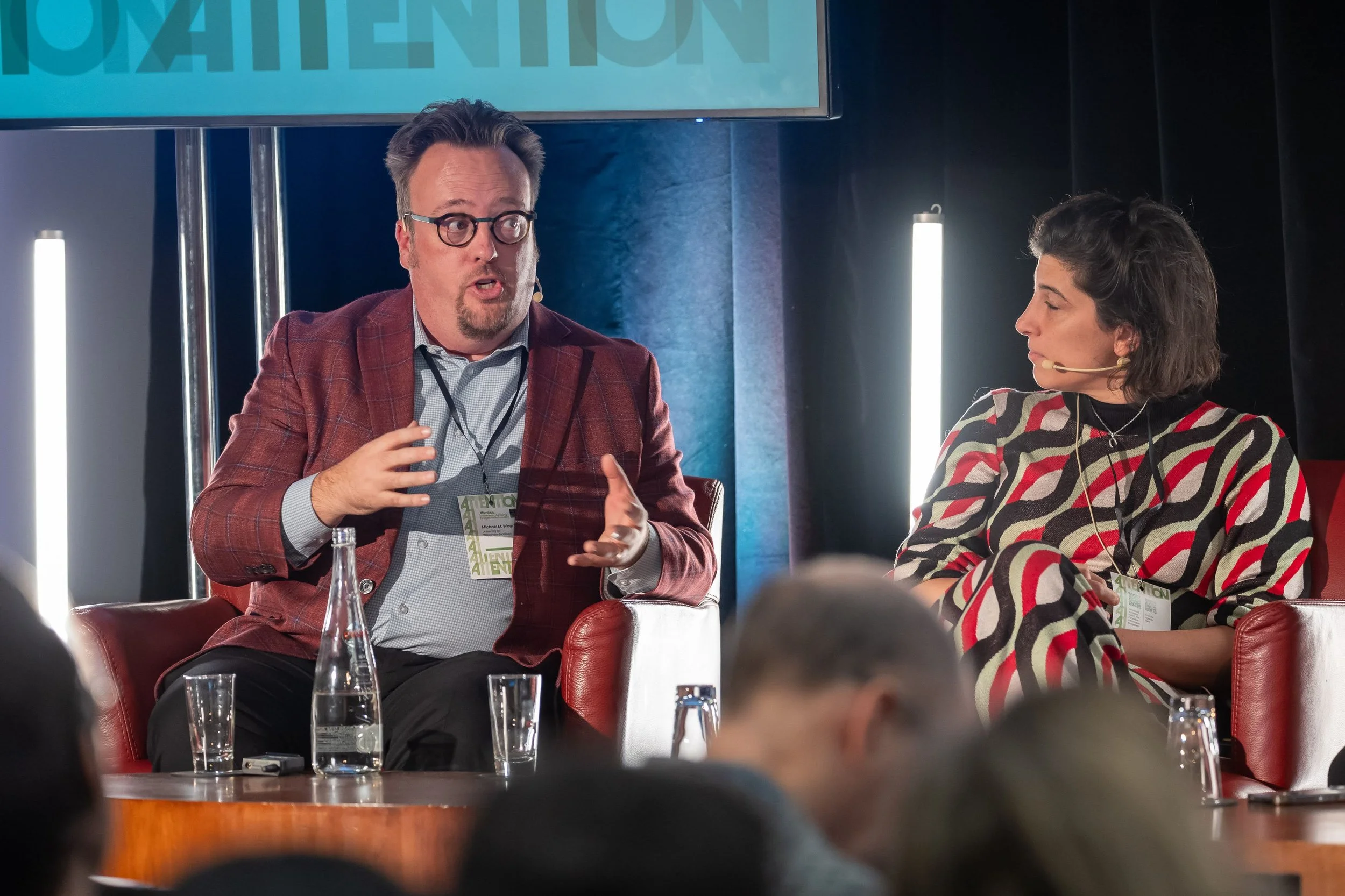 Michael Wagner, Director of Graduate Studies at the UW-Madison School of Journalism and Mass Communication, delves into his point with fellow panelist, Renée DiResta